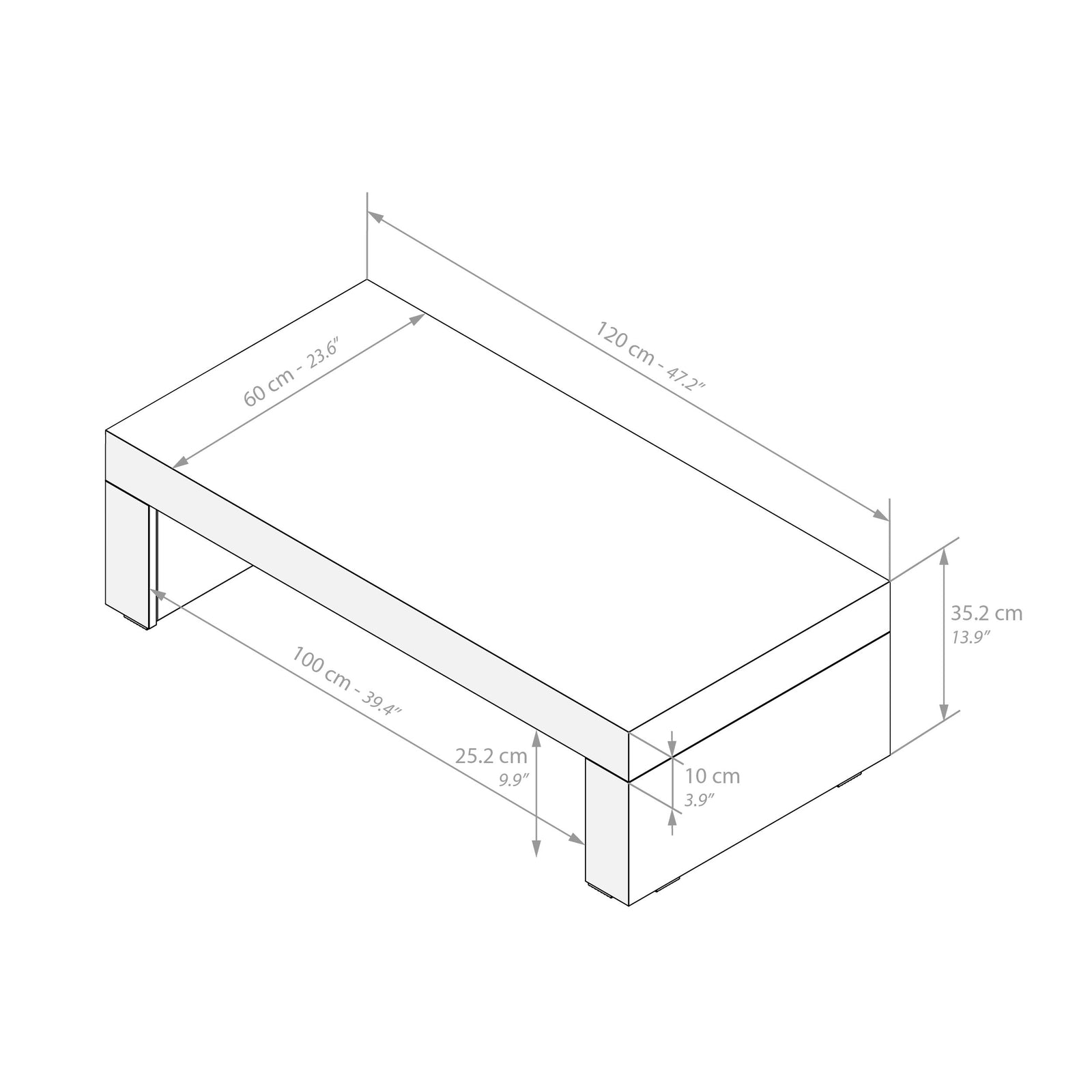 Evolution low Coffee Table 47.2 x 23.6 in, Concrete Effect, Grey - Immagine tecnica 1