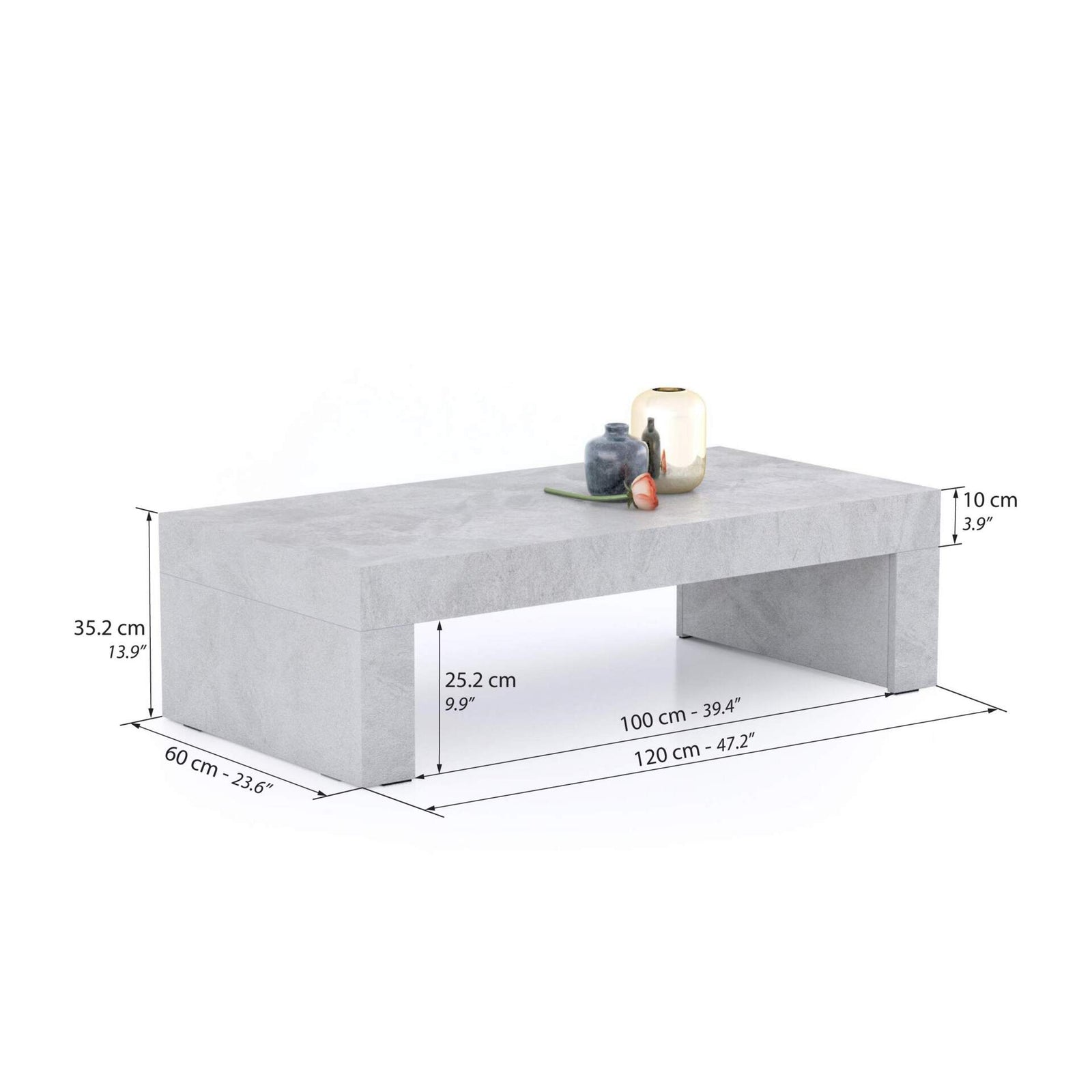 Tavolino Evolution 120x60, Grigio Cemento - Immagine tecnica 2