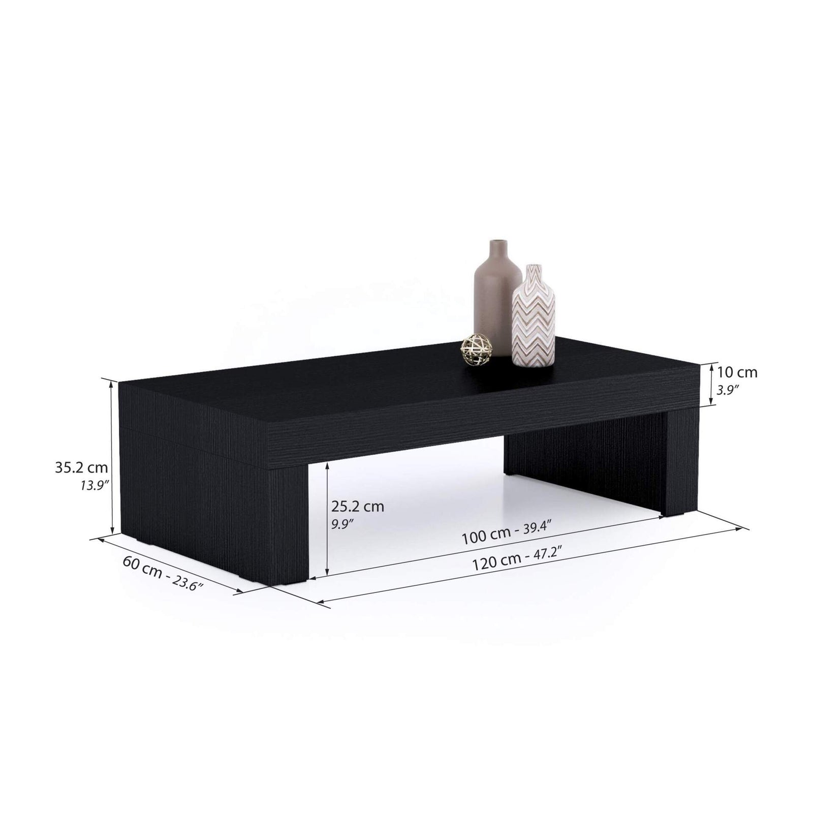 Tavolino Evolution 120x60, Nero Frassino - Immagine tecnica 1