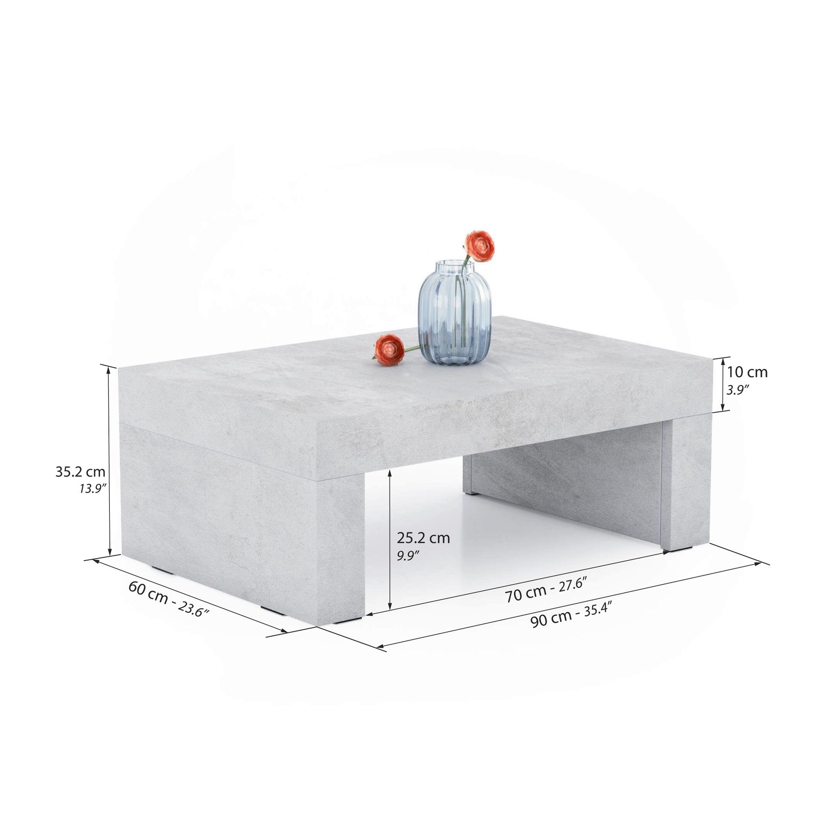 Tavolino Evolution 90x60, Grigio Cemento - Immagine tecnica 1