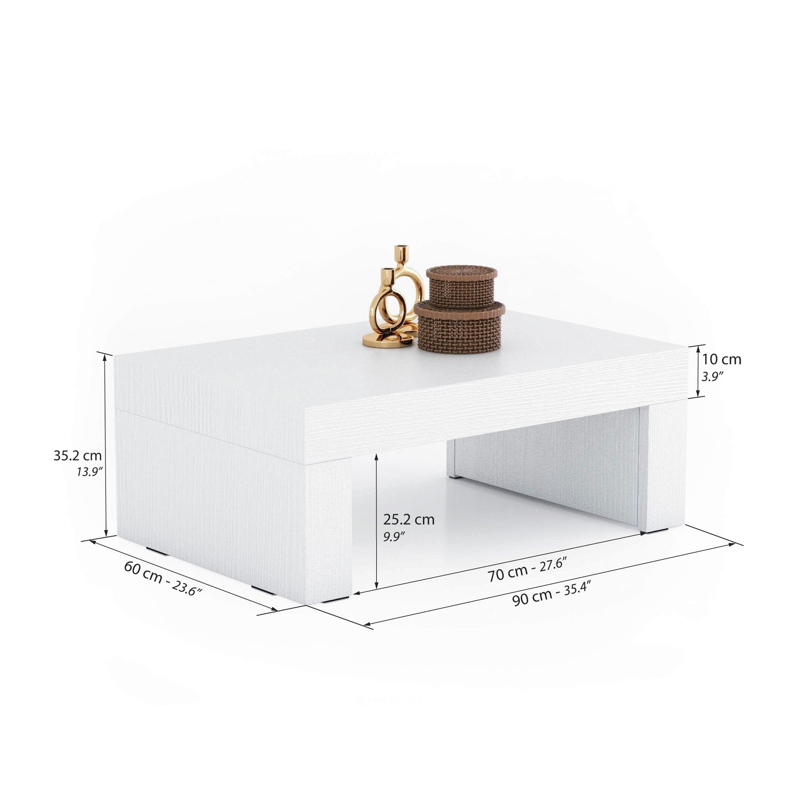 Table Basse Evolution 90x60, Frêne Blanc - Immagine tecnica 1