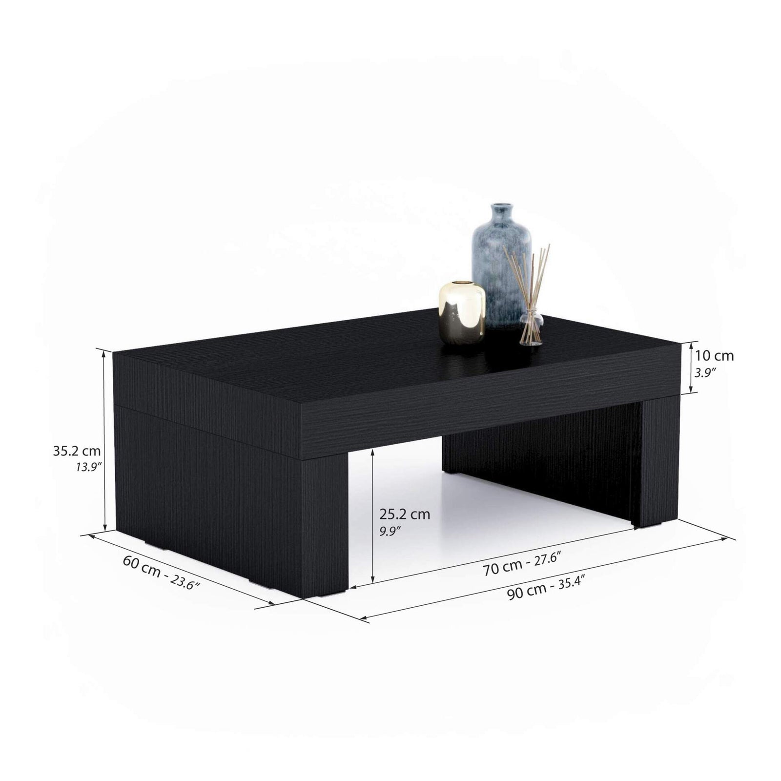 Couchtisch Evolution 90x60, Esche Schwarz - Immagine tecnica 1
