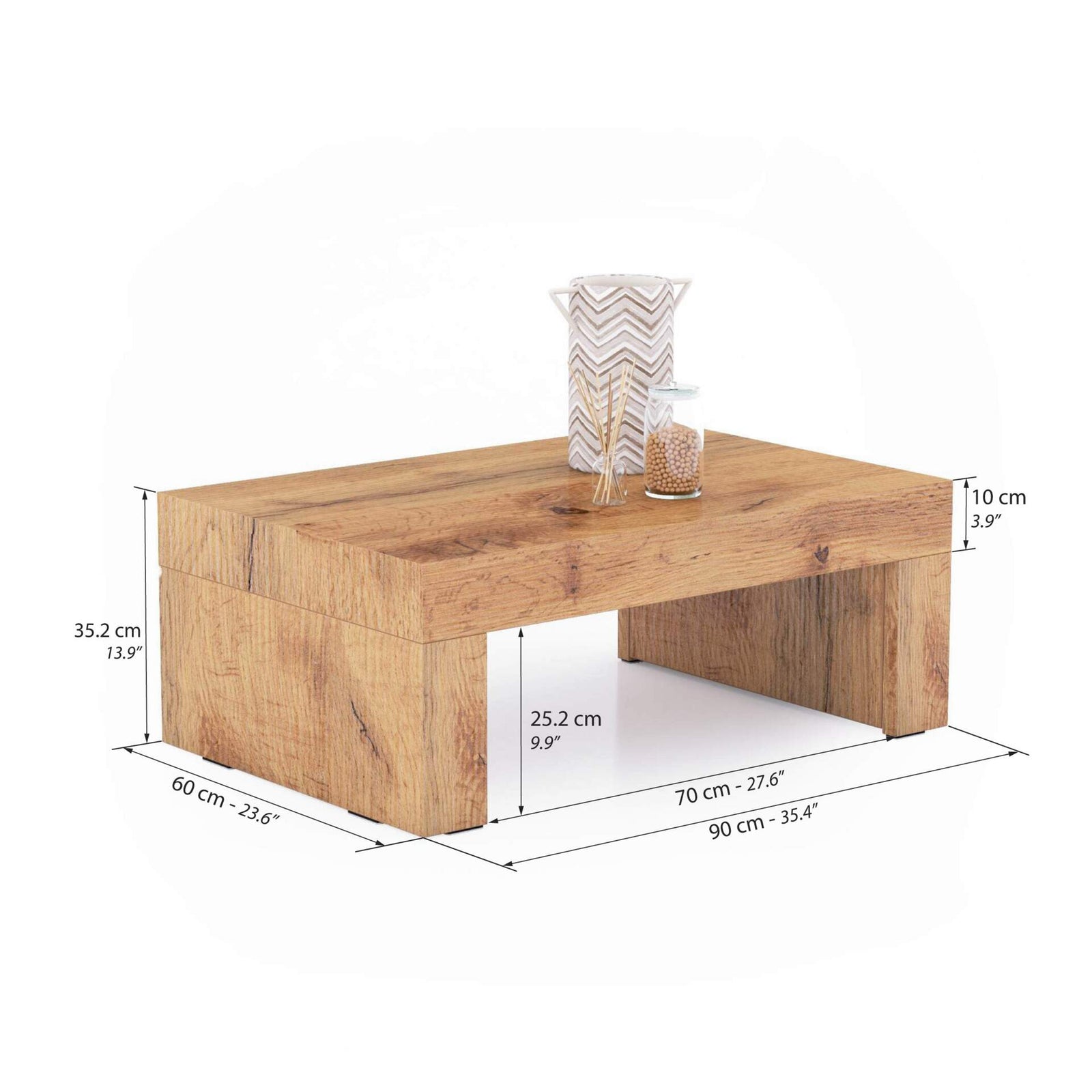 Table Basse Evolution 90x60, Bois Rustique - Immagine tecnica 1