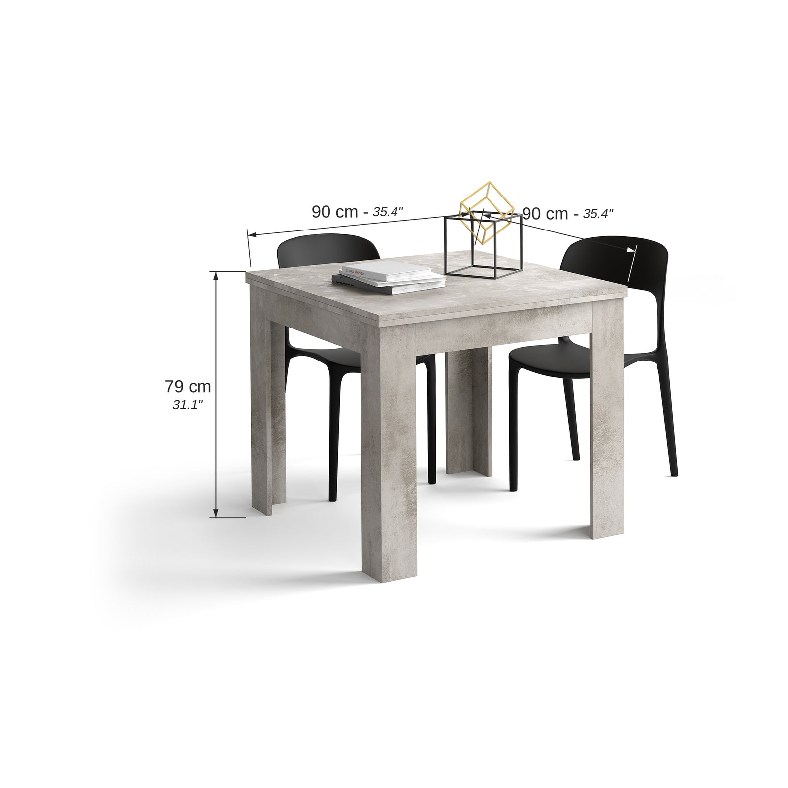 Square Extendable Table, Eldorado, 35.4(70.9)x35.4 in, Concrete Effect, Grey - Immagine tecnica 1