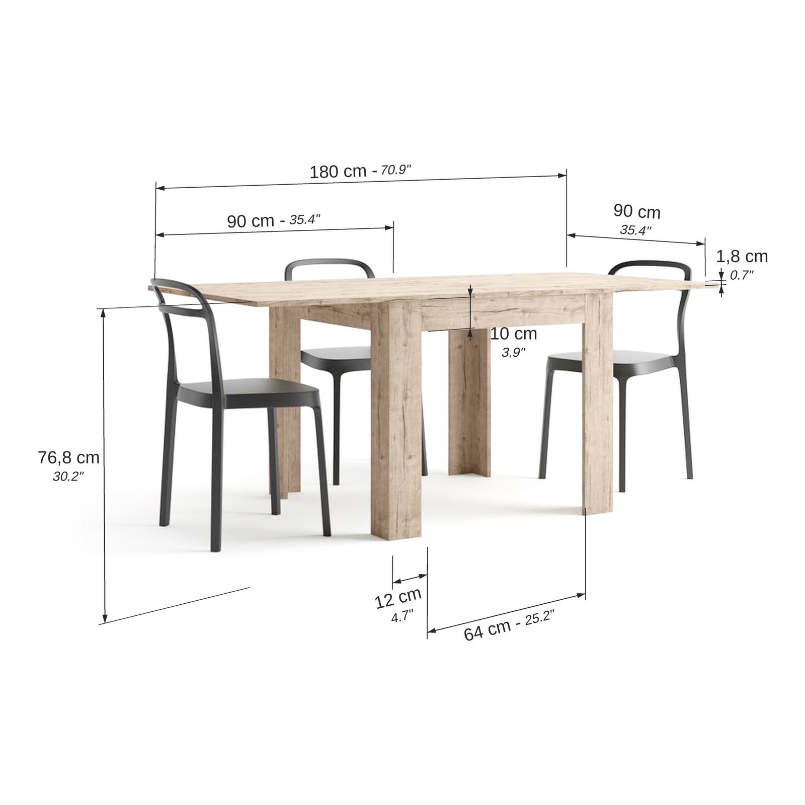 Rozkládací čtvercový jídelní stůl, 90x(180)x90 cm, Eldorado, Dub - Immagine tecnica 1