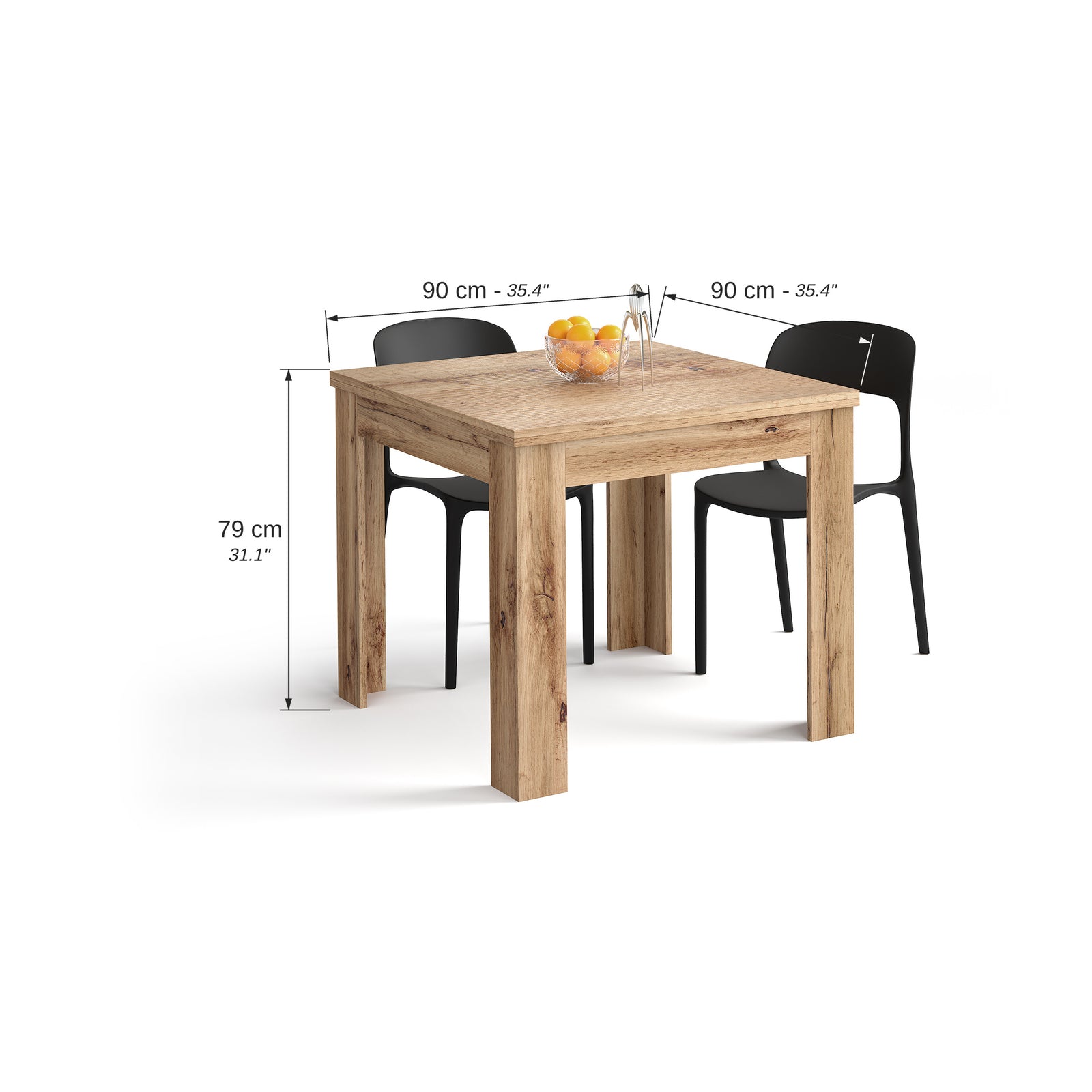 Rozkládací čtvercový jídelní stůl, 90x(180)x90 cm, Eldorado, rustikální dub - Immagine tecnica 3