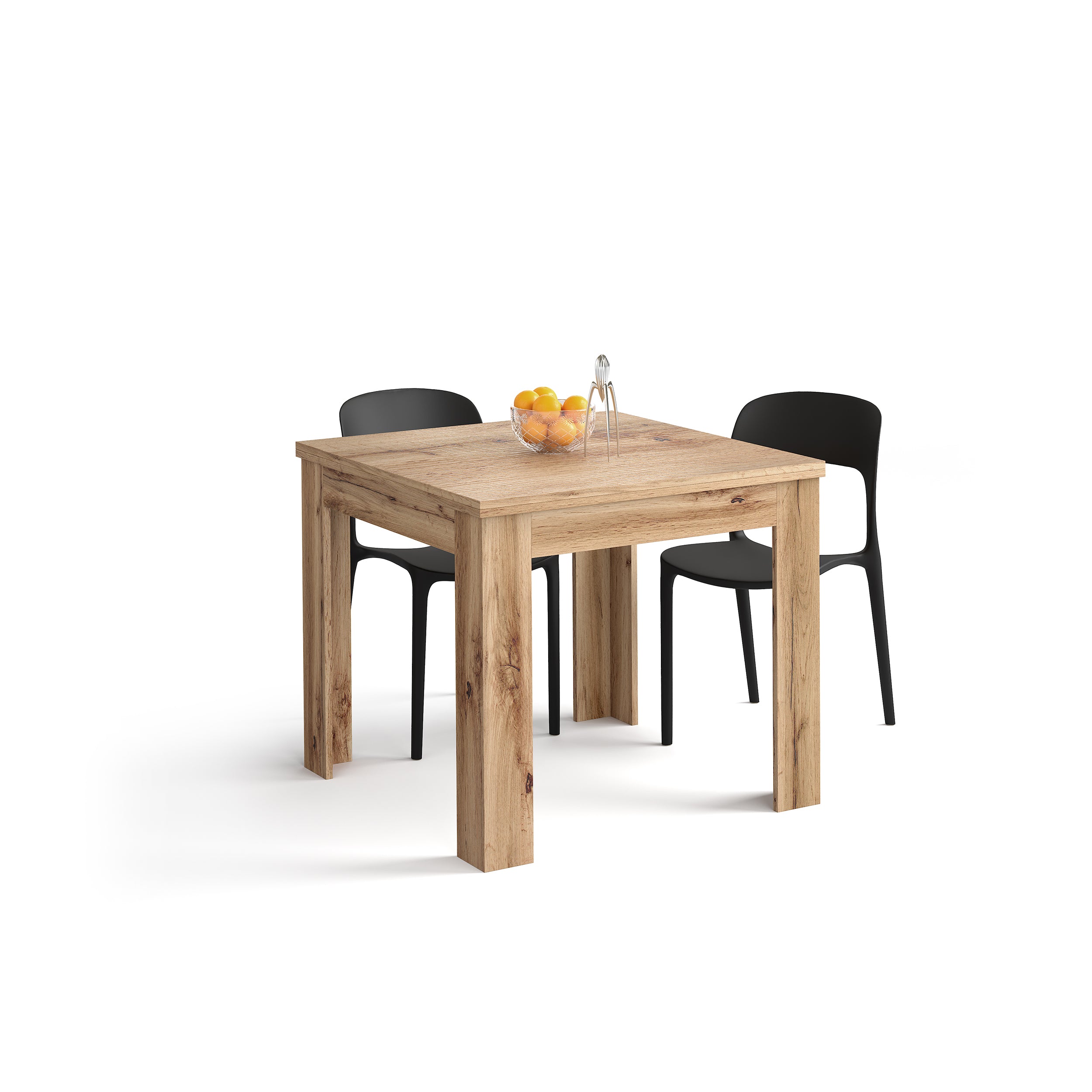 Vierkante Uitschuifbare Tafel, Eldorado, 90x(180)x90 cm, Rustiek Eiken