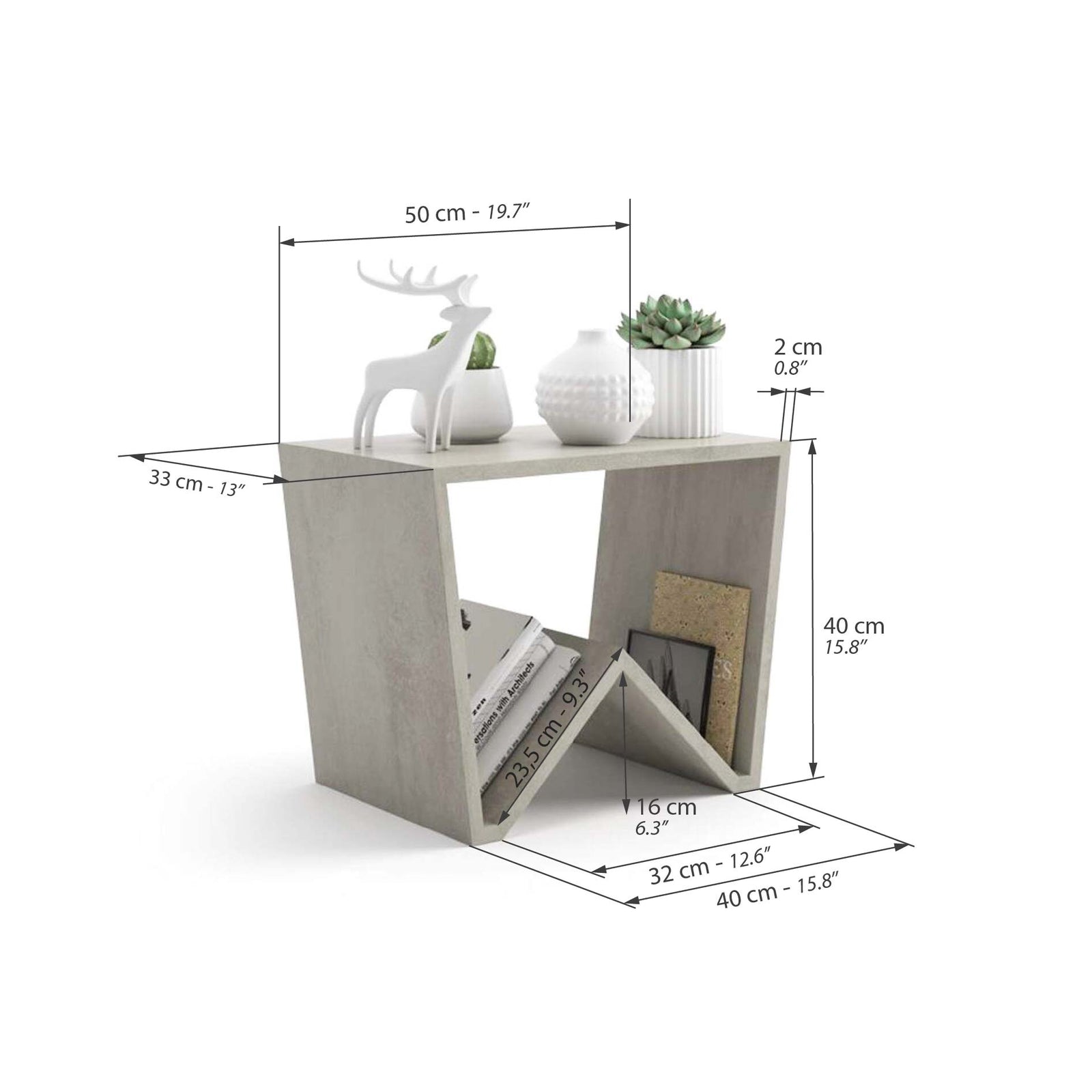 Mesa de apoio Emma, Cimento Cinza - Immagine tecnica 1