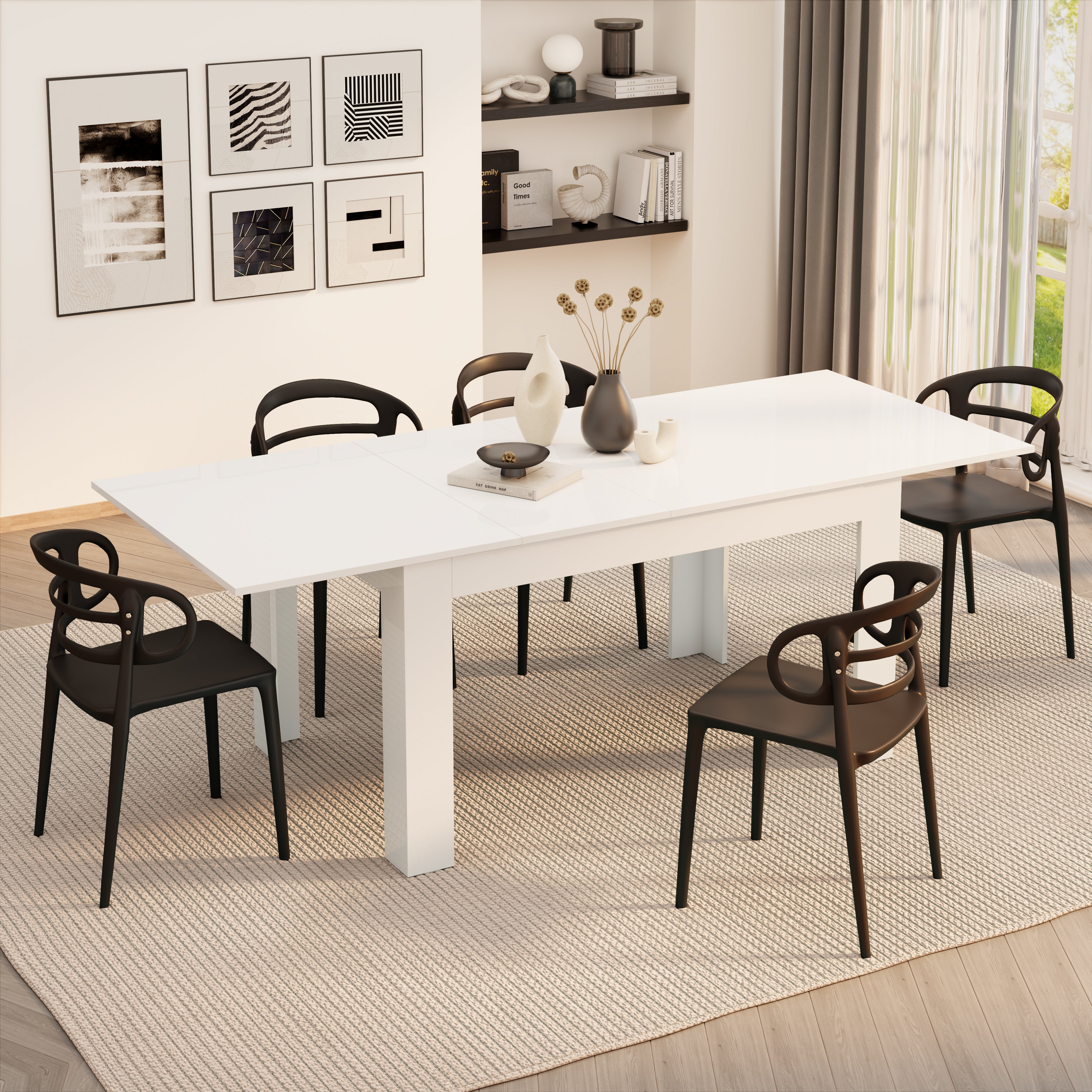Mesa de cocina extensible Easy, 140(220)x90 cm, color Blanco brillante - Main image