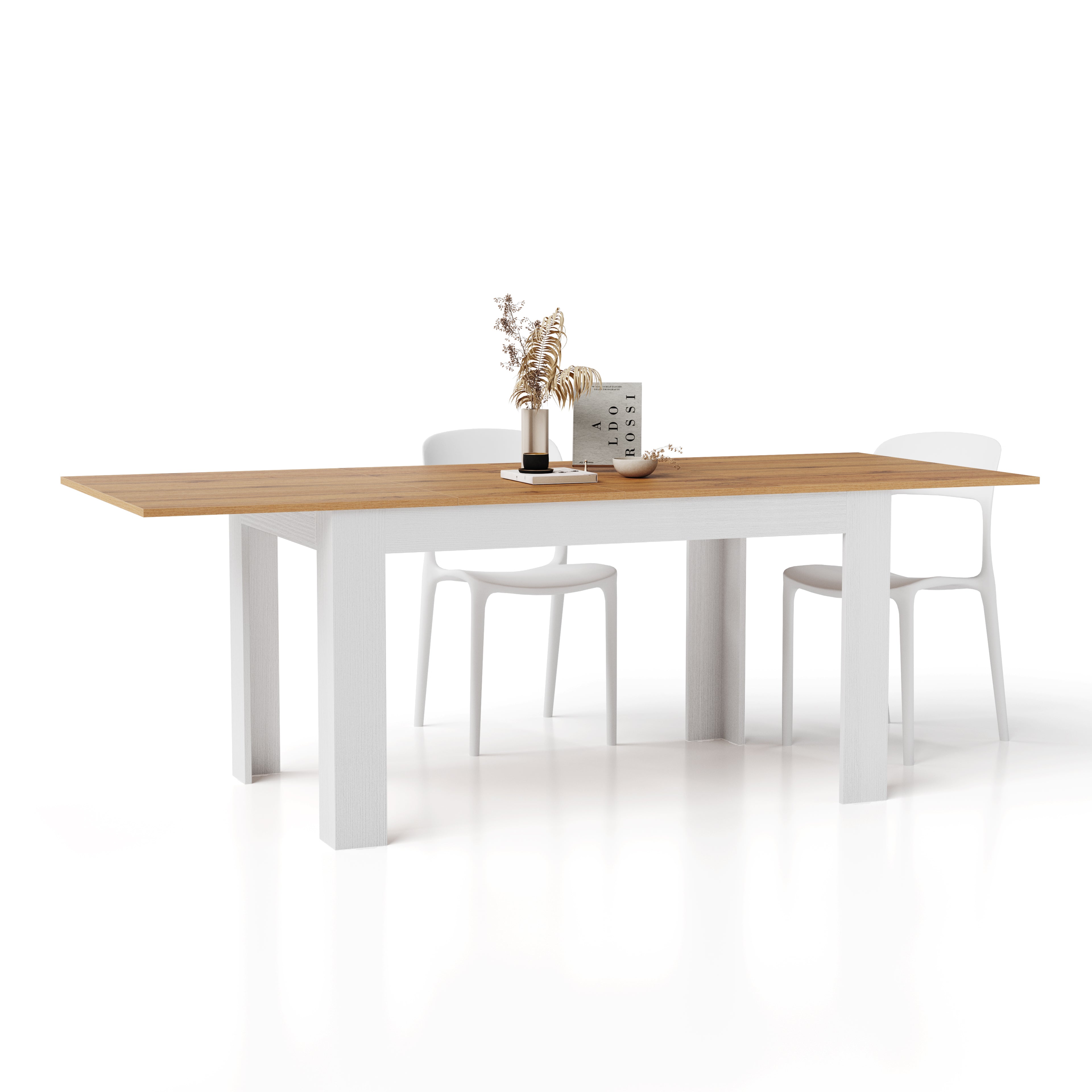 Table extensible cuisine, Easy, 140(220)x90 cm, Bois Rustique et Frêne Blanc - Detail image 4