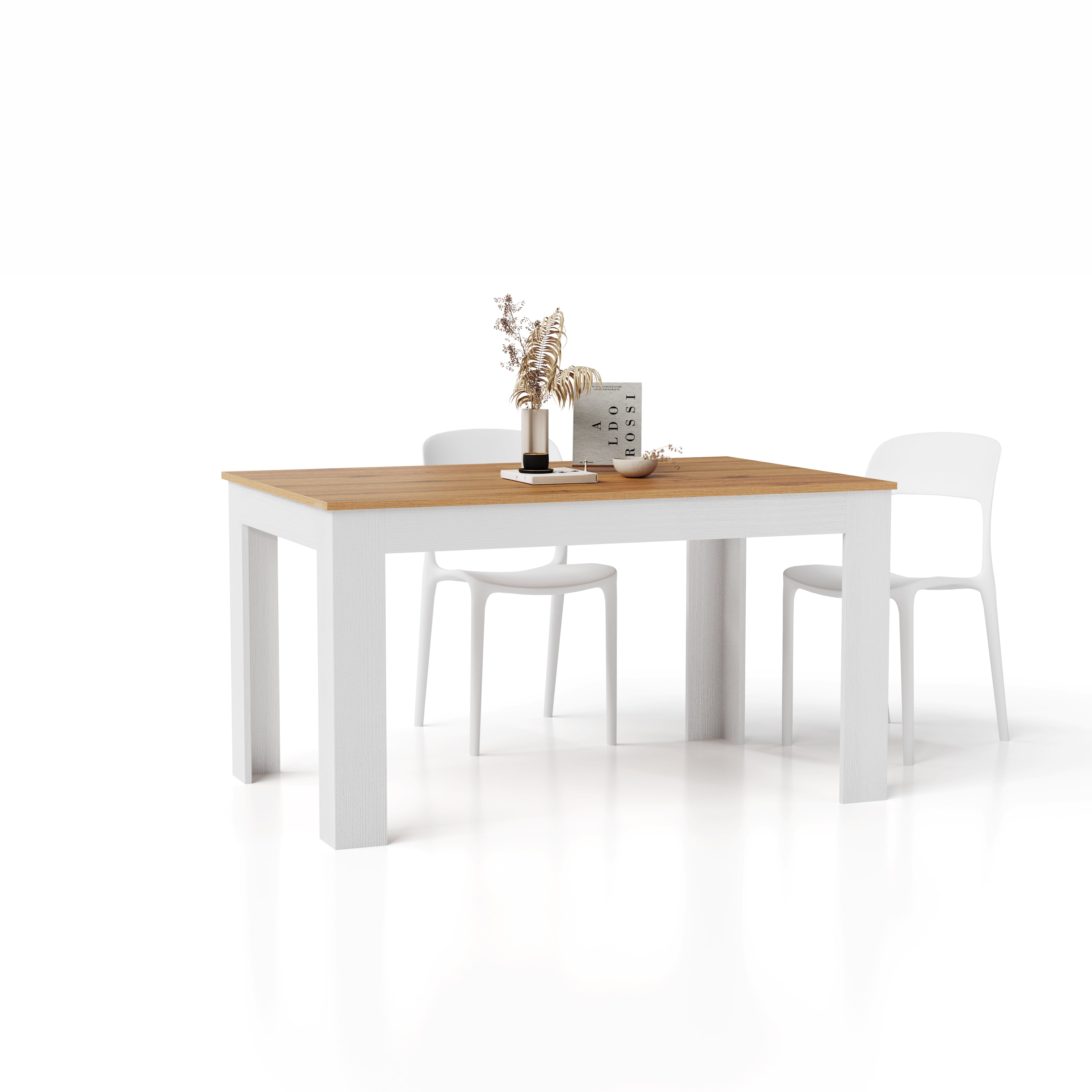 Table extensible cuisine, Easy, 140(220)x90 cm, Bois Rustique et Frêne Blanc - Detail image 5