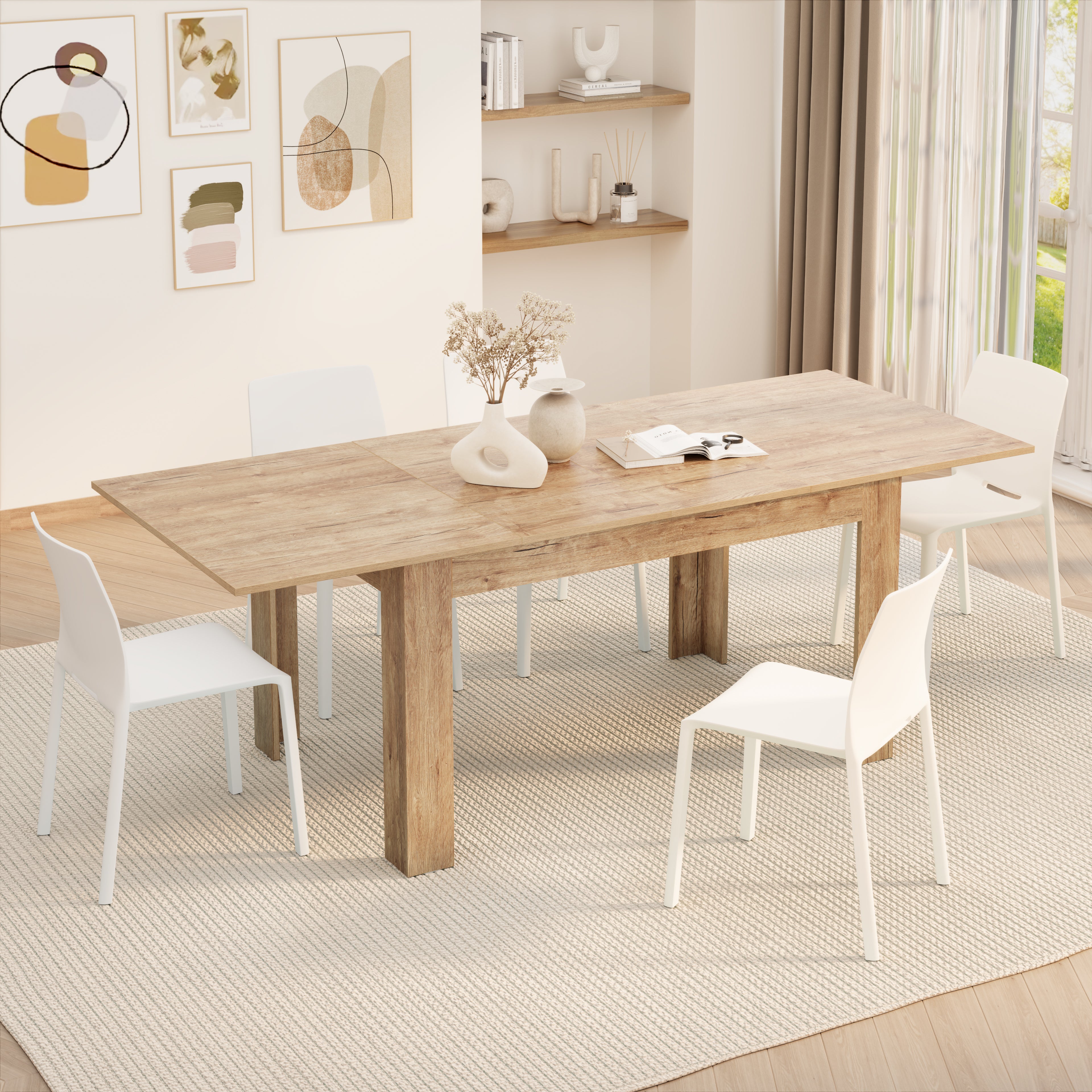 Easy, Extendable dining table, 55.1(86.6)x35.4 in, Oak