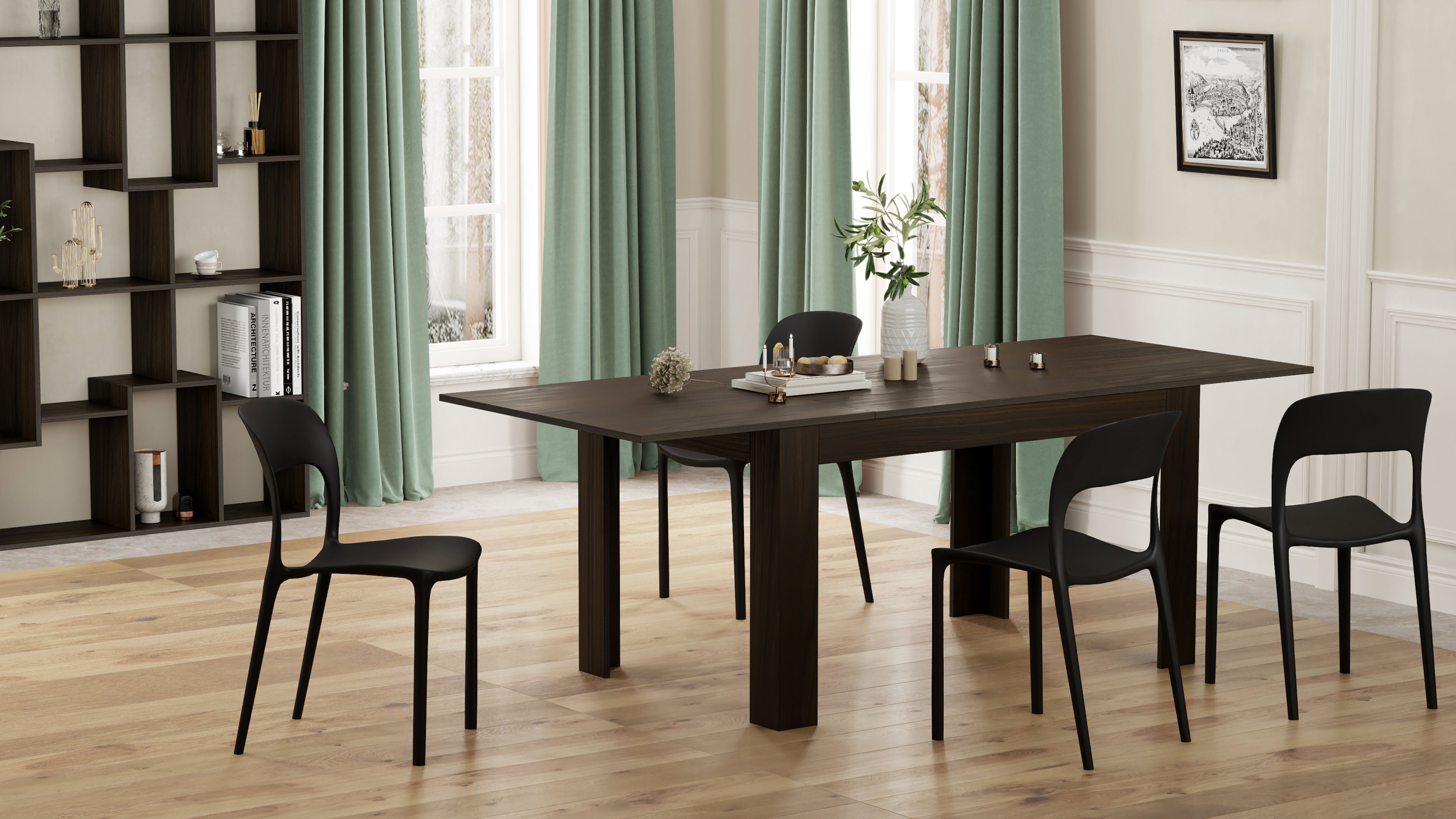 Mesa de cocina extensible Easy, 140(220)x90 cm, Nogal Oscuro - Set image 1