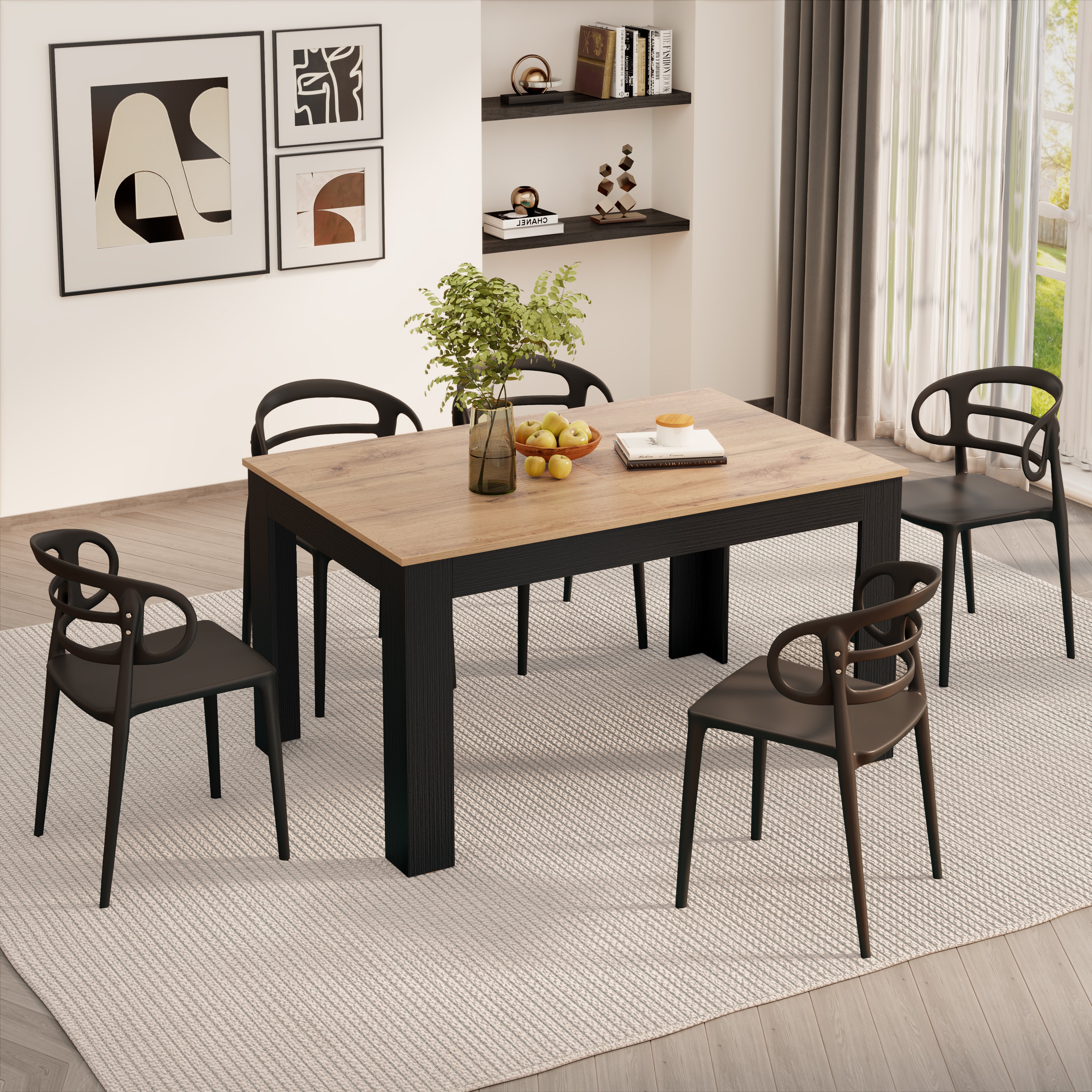 Table extensible cuisine, Easy, 140(220)x90 cm, Bois Rustique et Frêne Noir - Detail image 2