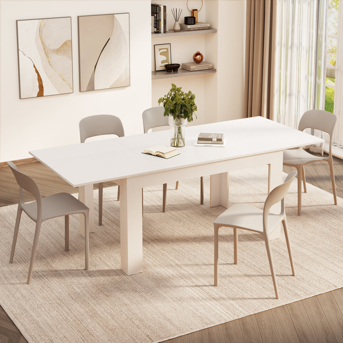 Easy, Extendable dining table, 140(220)x90 cm, Ashwood White