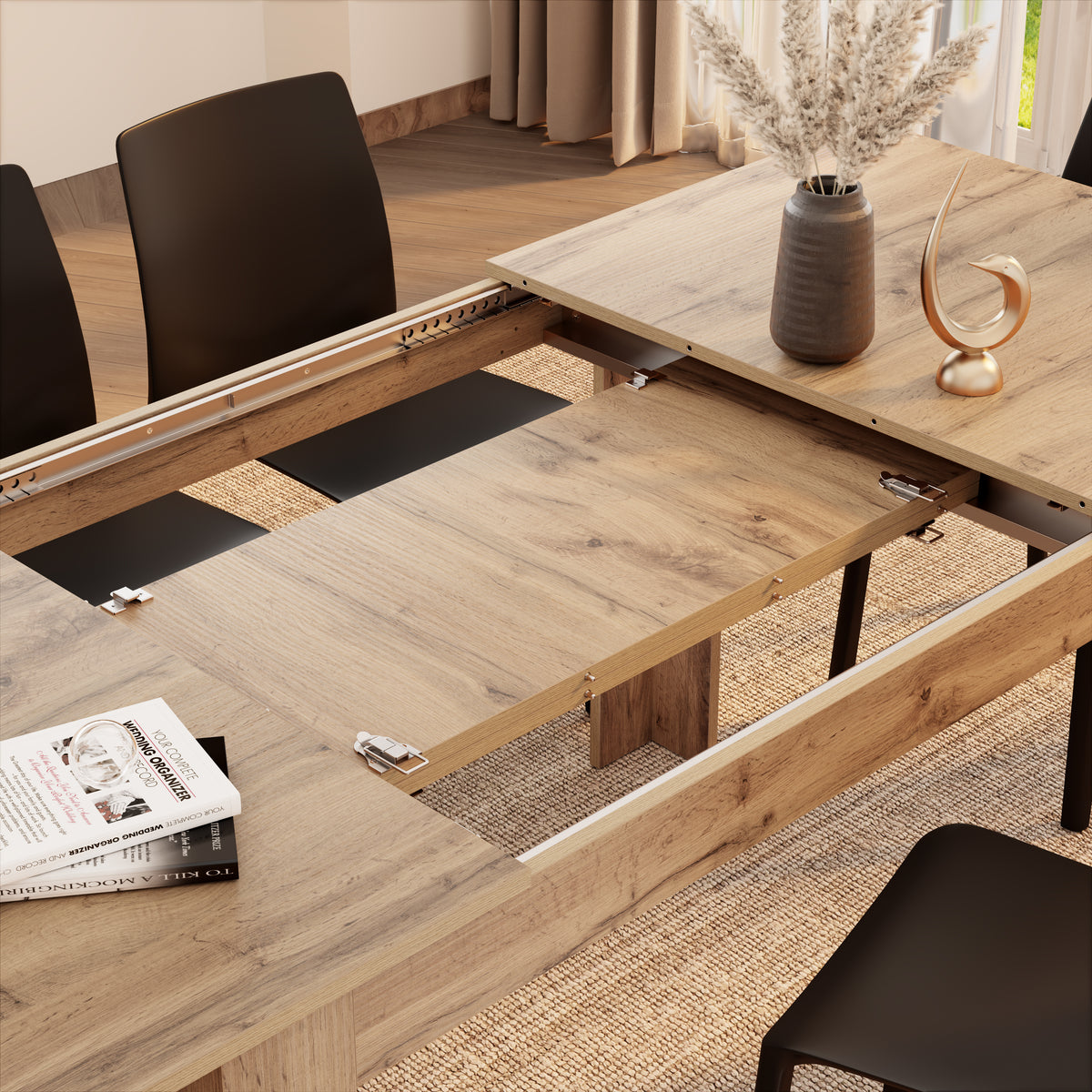 Easy, Extendable Dining Table, 55.1(86.6)x35.4 in, Rustic Oak - Detail image 2