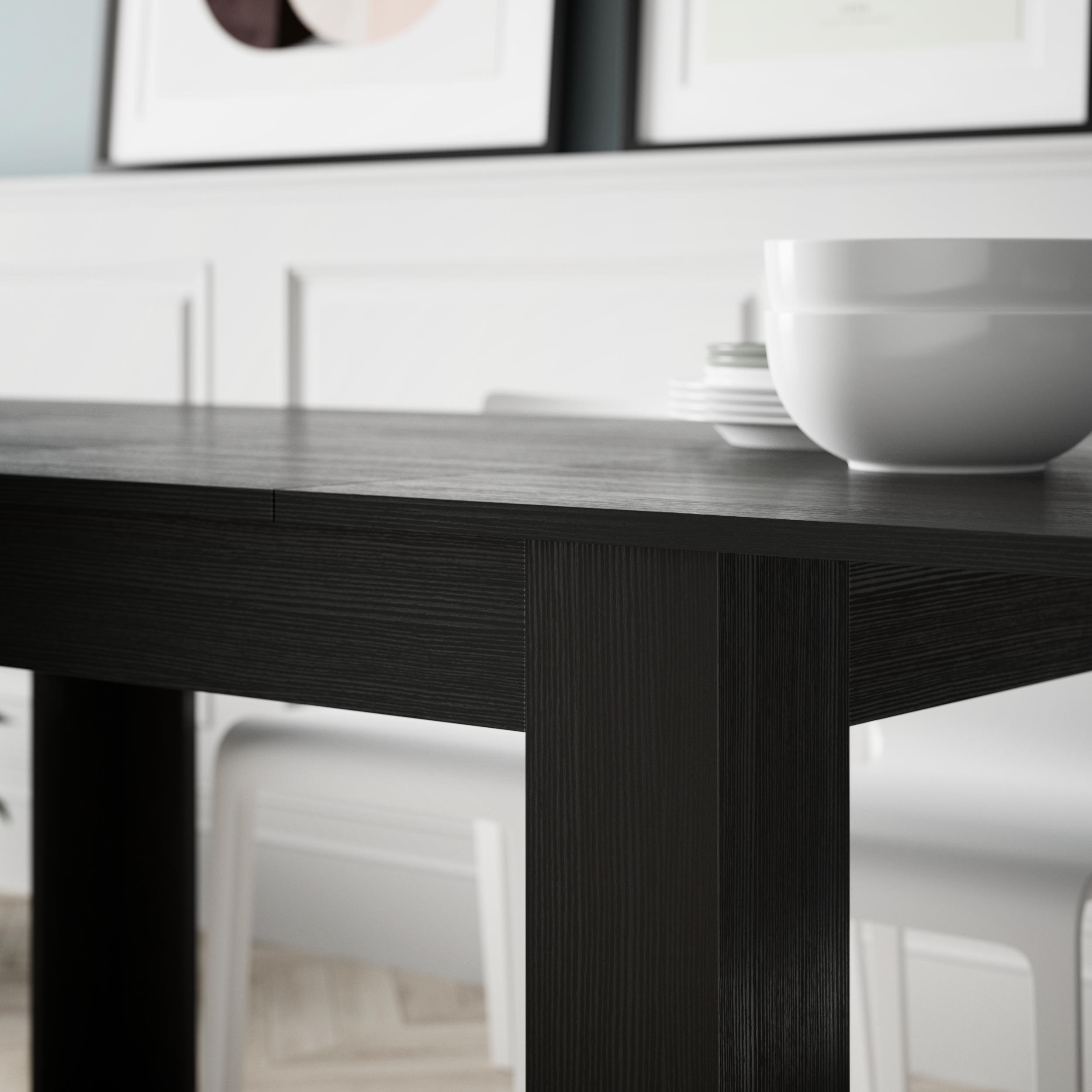 Easy, Extendable dining table, 140(220)x90 cm, Ashwood Black - Set image 1