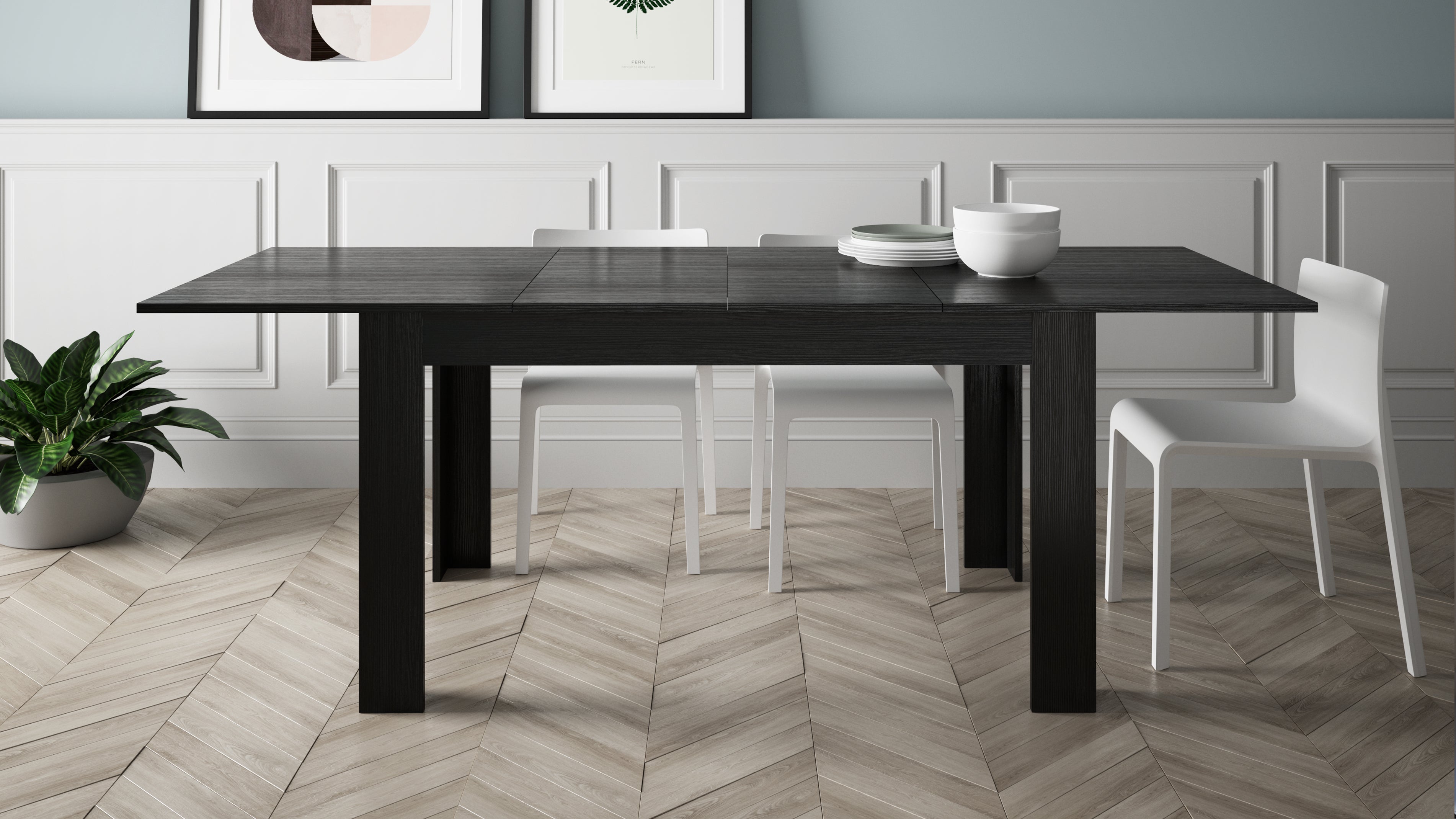 Mesa de cocina extensible Easy, 140(220)x90 cm, color Blanco brillante - Set image 2
