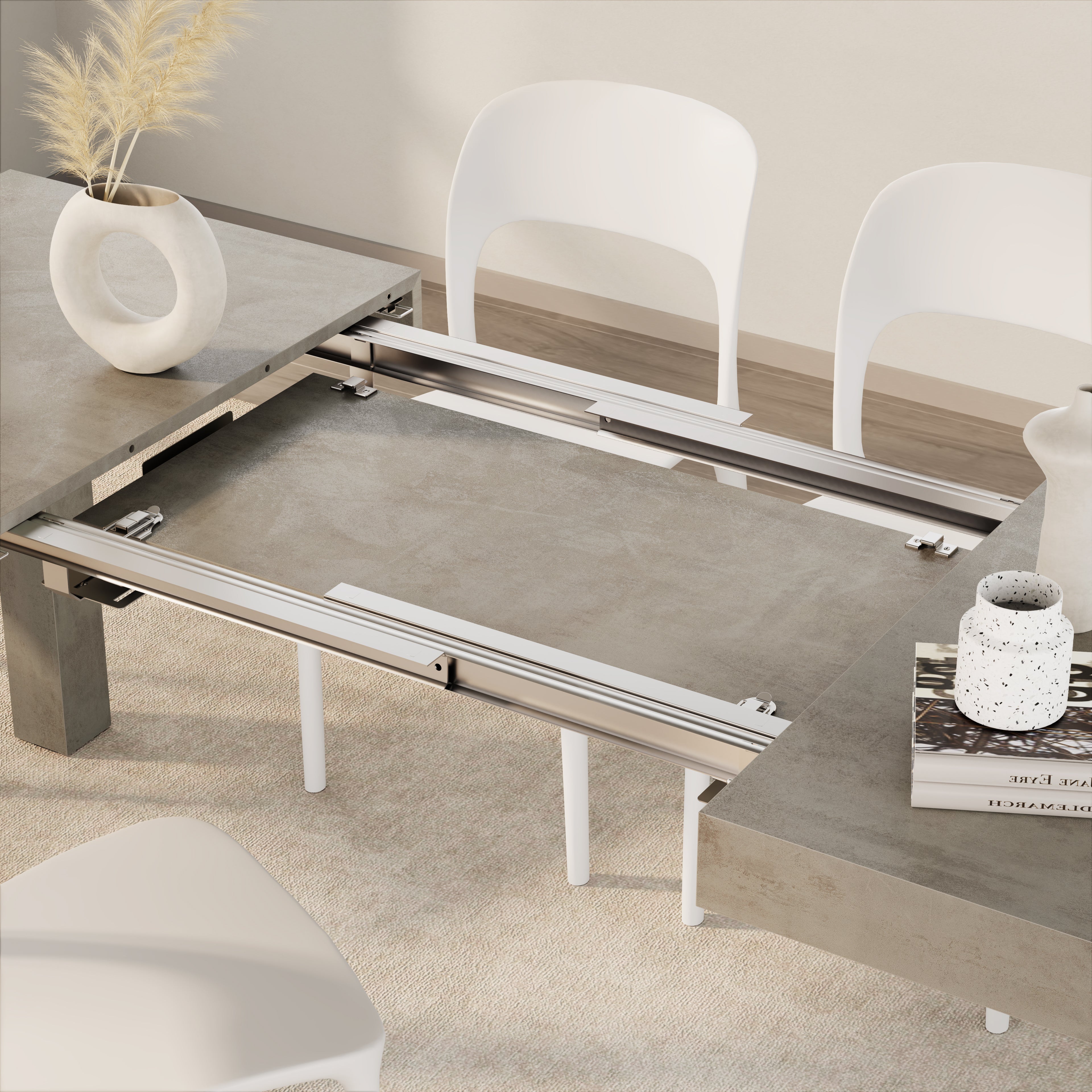 Uitschuifbare tafel, First, 120(200)x80 cm, Cementgrijs