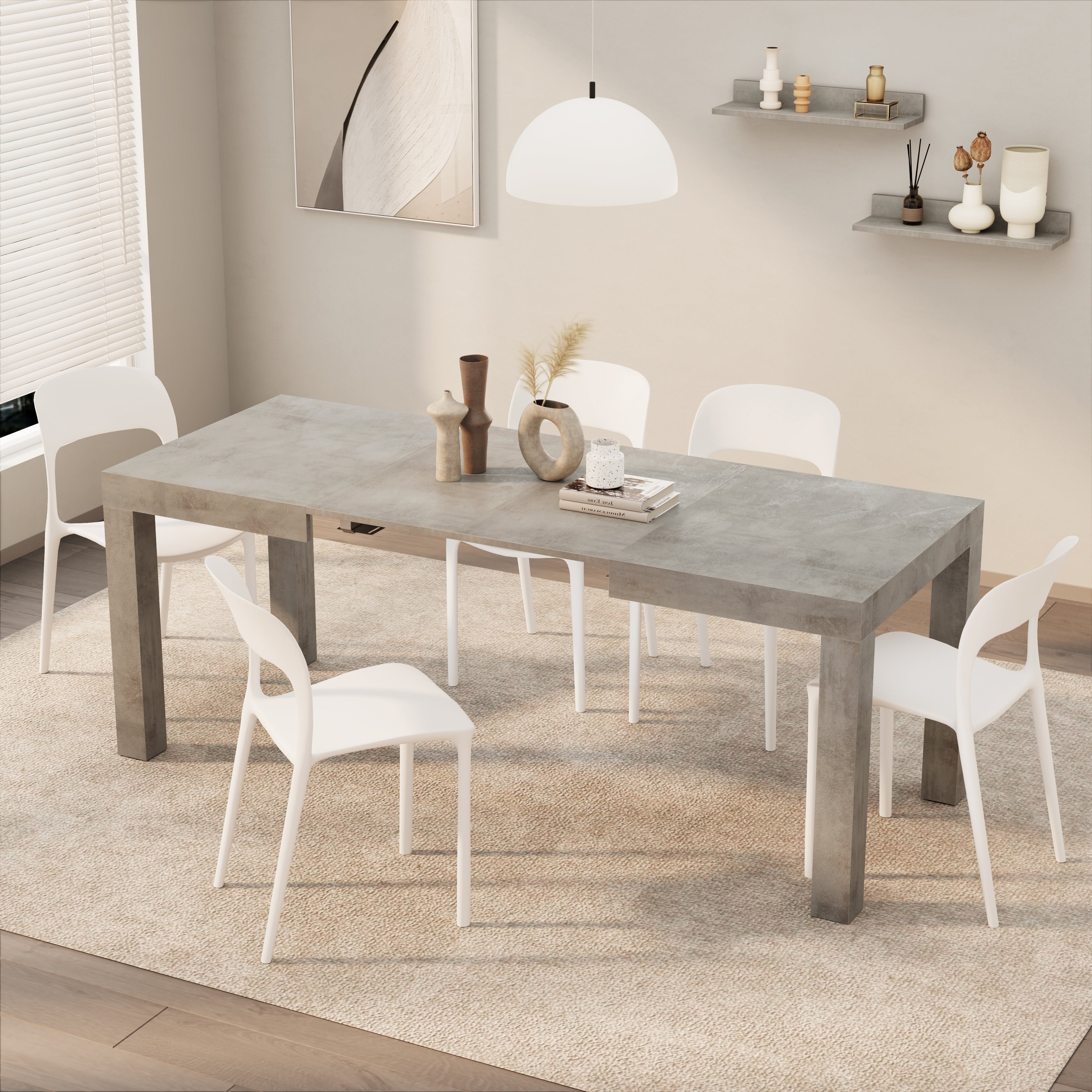 First ausziehbarer Tisch, 120(200)x80 cm, grauer Beton - Main image