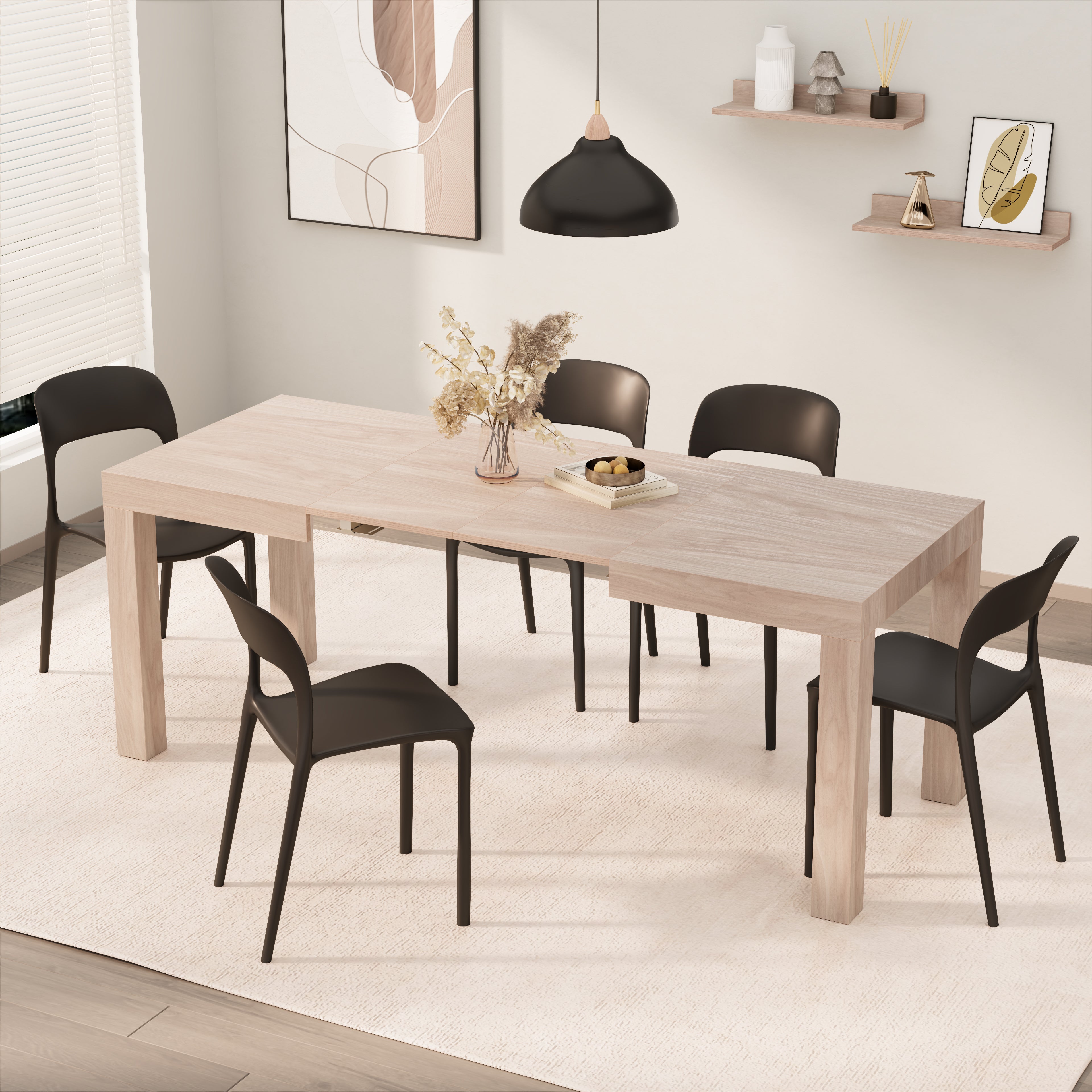 Mesa de cocina extensible First, 120(200)x80 cm, color Olmo Claro