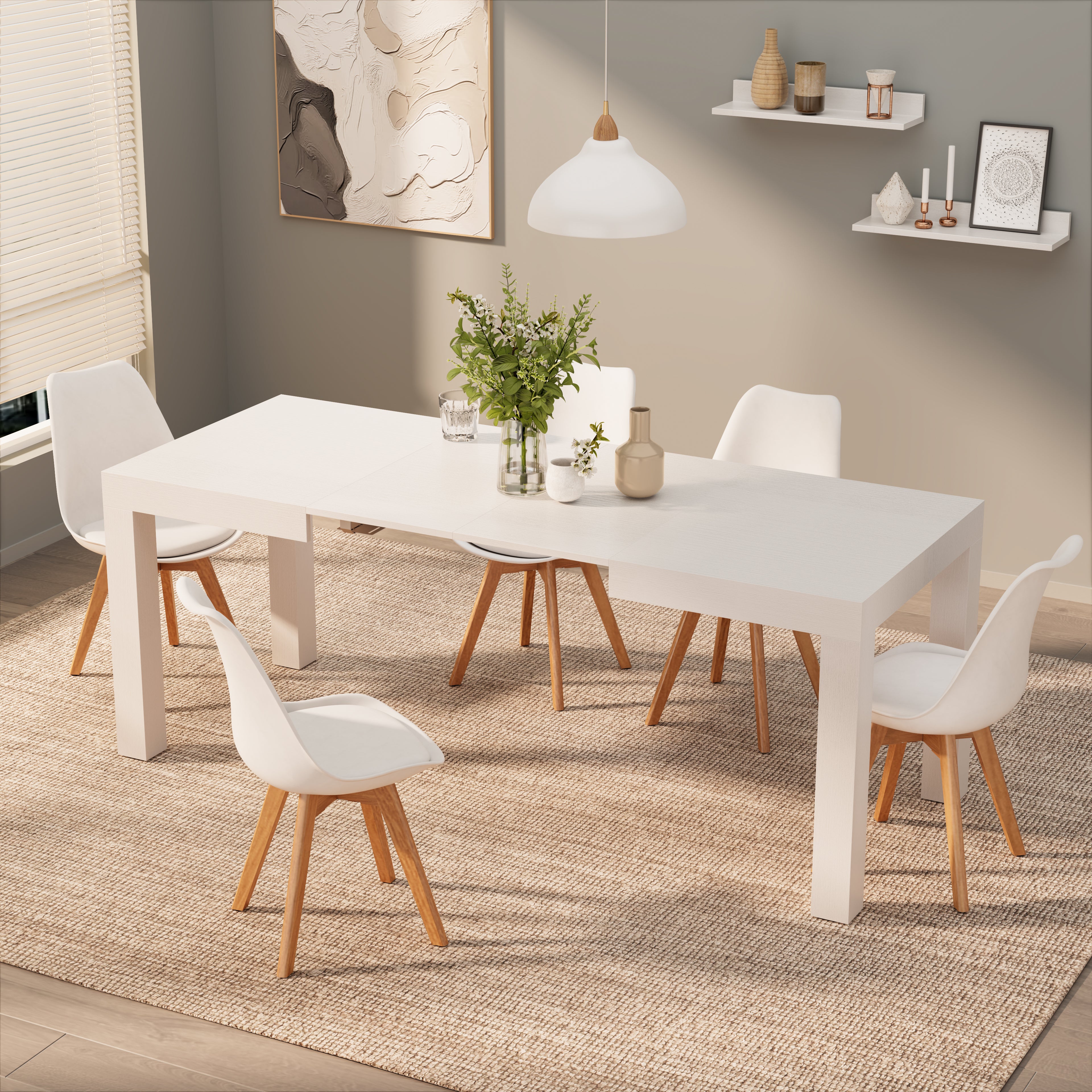 First ausziehbarer Tisch, 120(200)x80 cm, Esche, Weiß