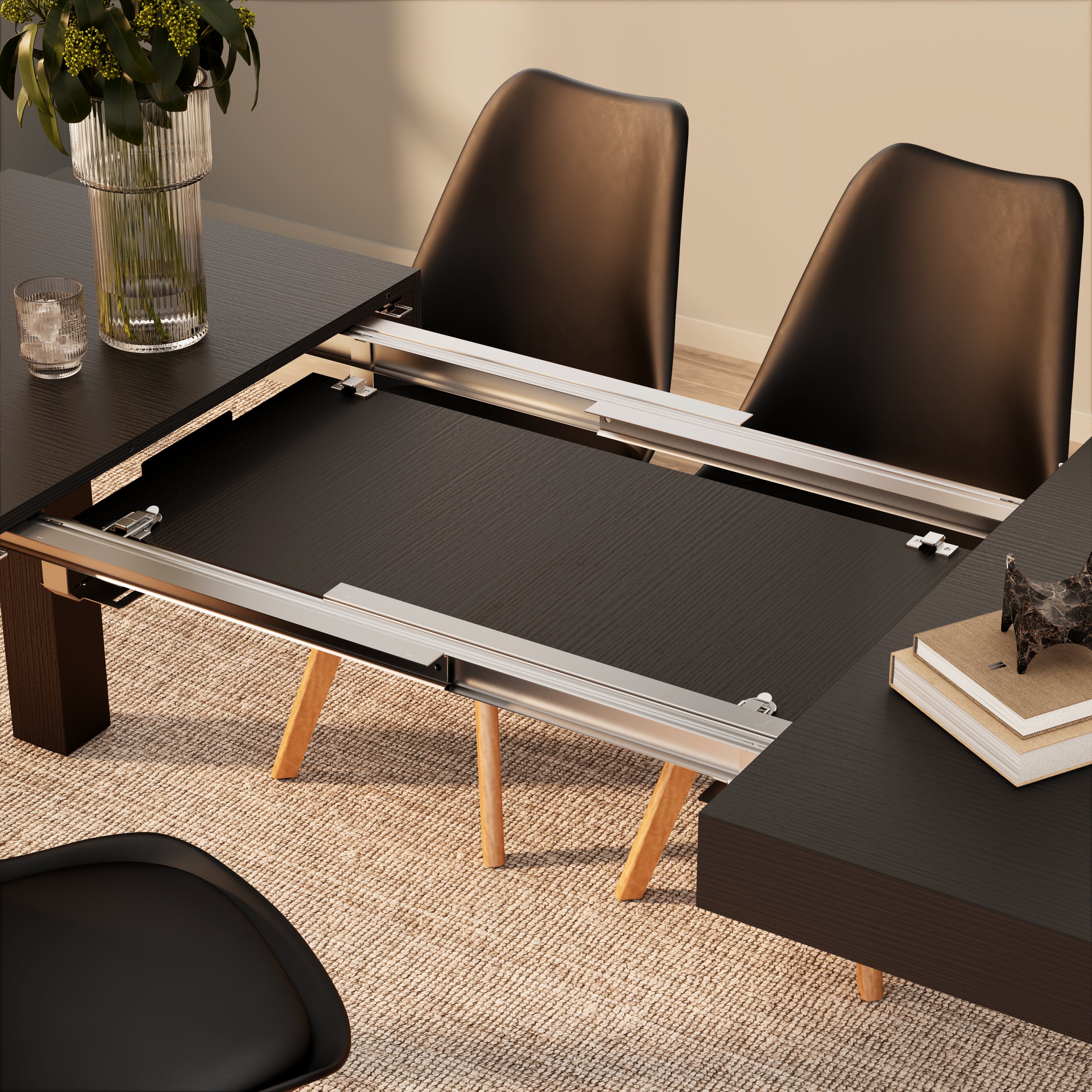 Uitschuifbare tafel, First, 120(200)x80 cm, Zwart Essen