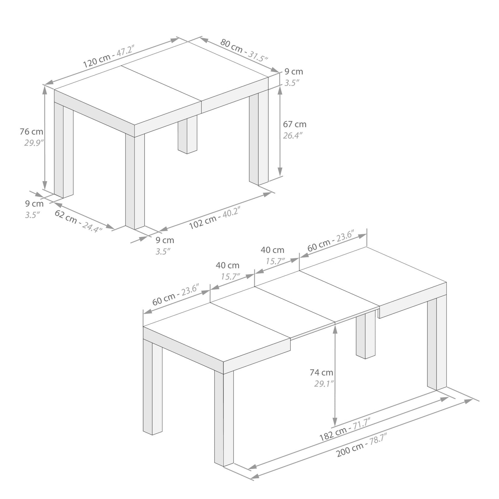 First Extendable Table, 120(200)x80 cm, Dark Walnut - Immagine tecnica 2