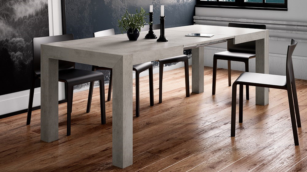Iacopo Extendable Dining Table, 55.1(86.6)x35.4 in, Concrete Effect, Grey - Set image 1