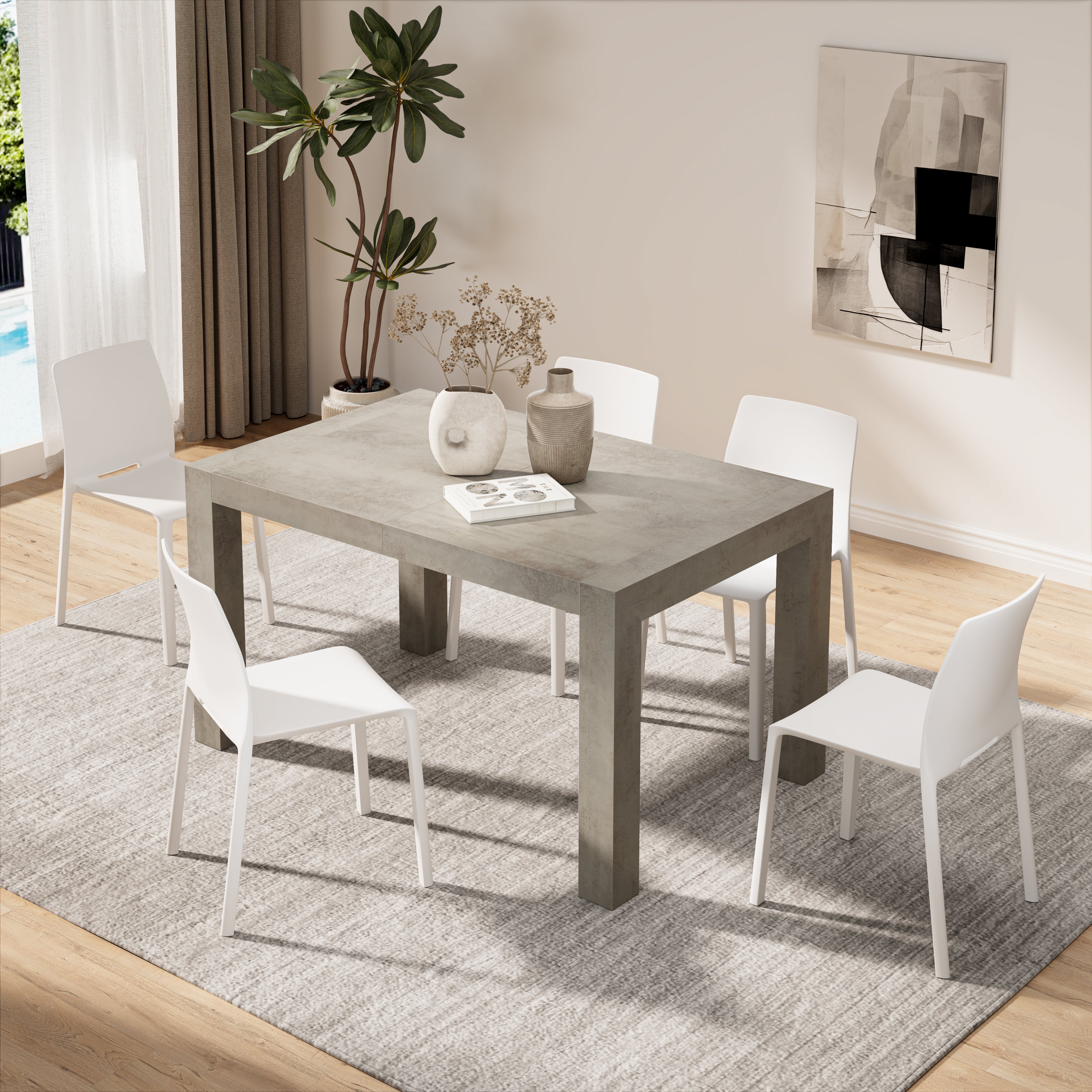 Table à manger extensible, Iacopo, 140(220)x90 cm, Gris Béton - Detail image 2