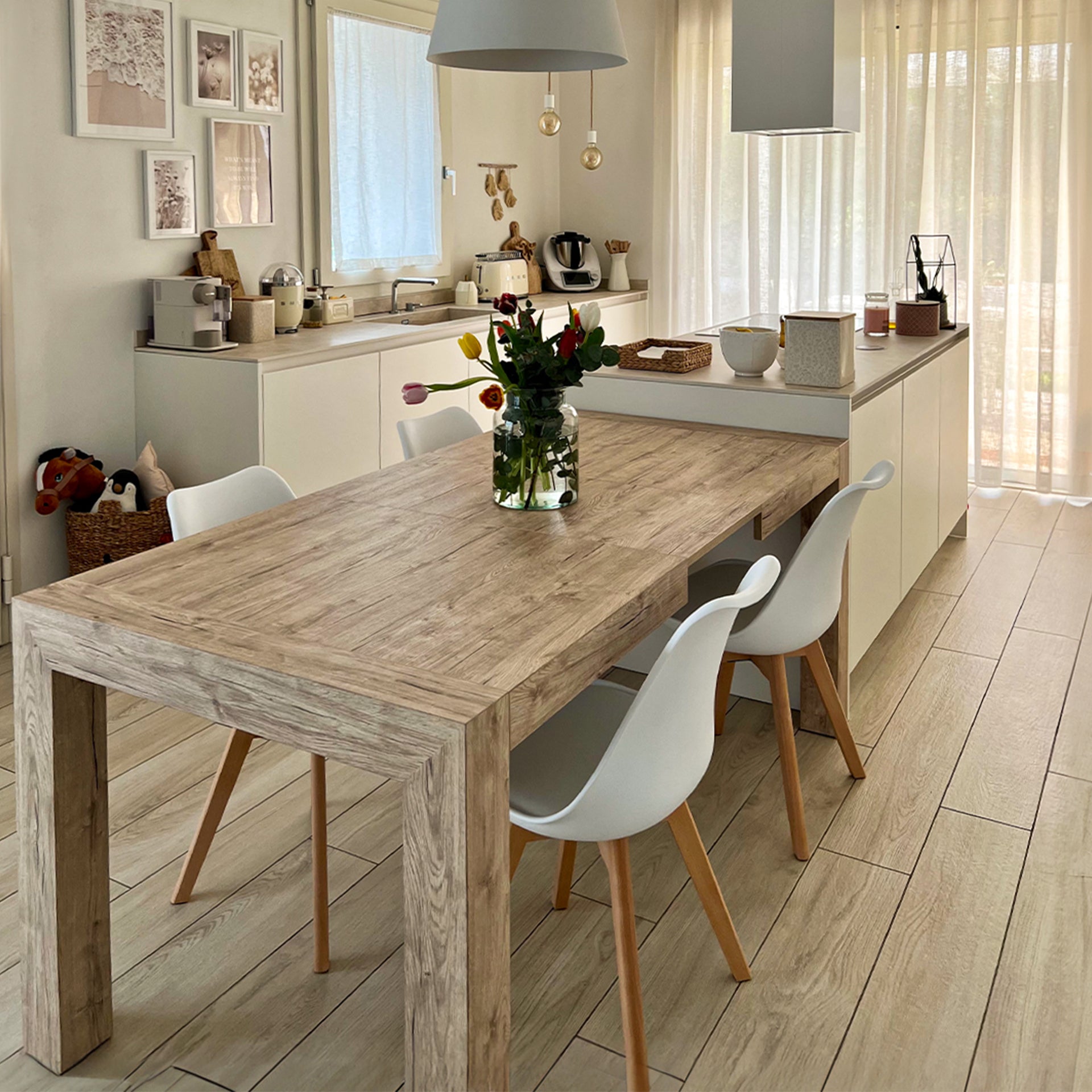 Table à manger extensible, Iacopo, 140(220)x90 cm, Chêne naturel - Set image 4