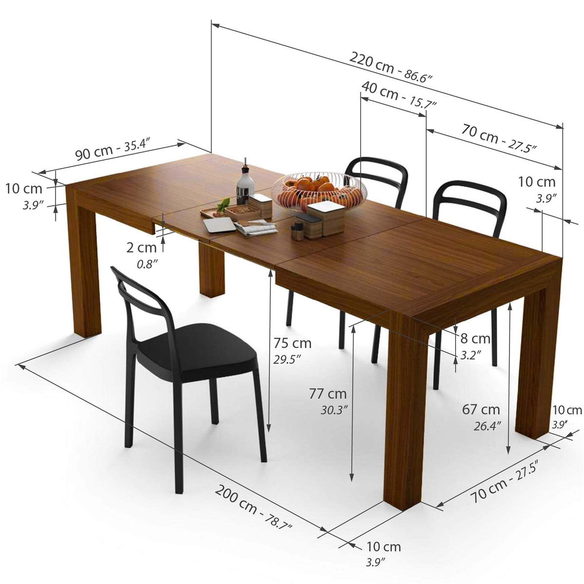Table à manger extensible, Iacopo, 140(220)x90 cm, Noyer - Immagine tecnica 1