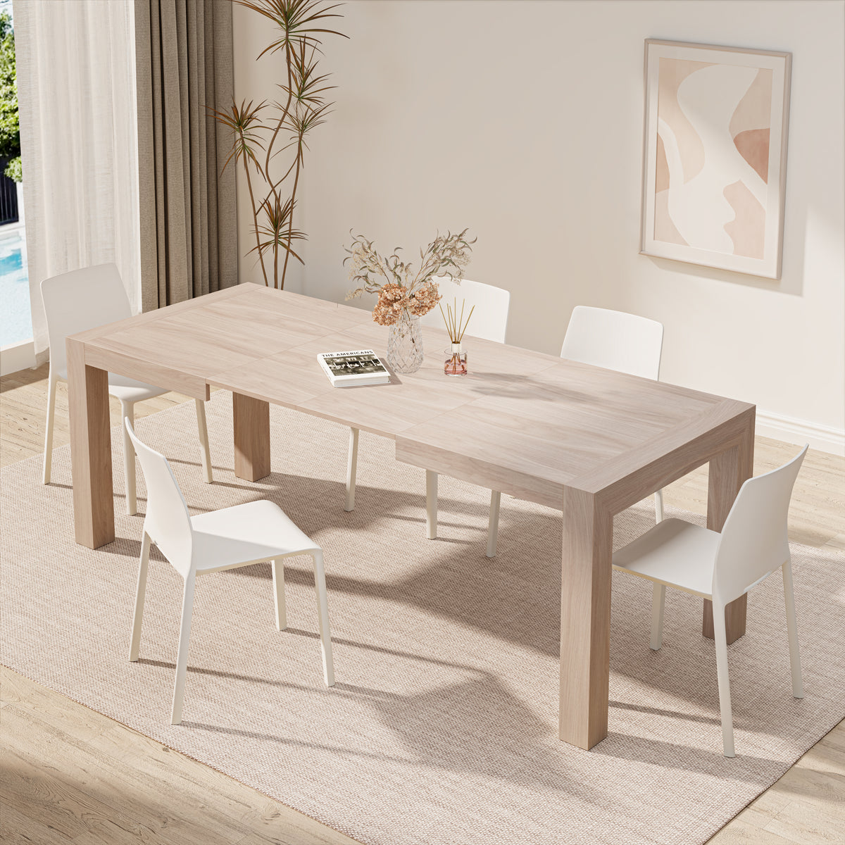 Iacopo Extendable Dining Table, 140(220)x90 cm, Pearled Elm