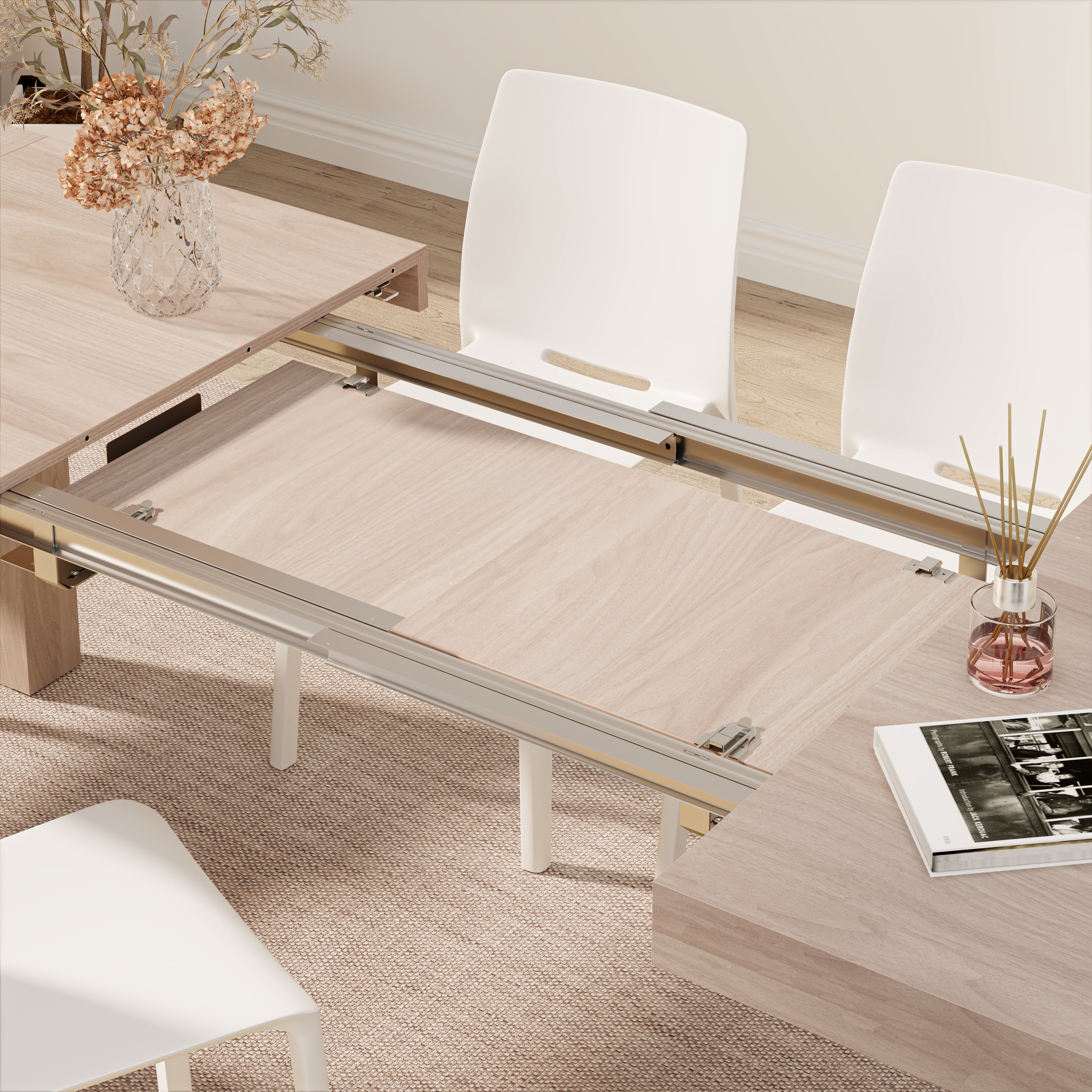 Iacopo Extendable Dining Table, 55.1(86.6)x35.4 in, Pearled Elm