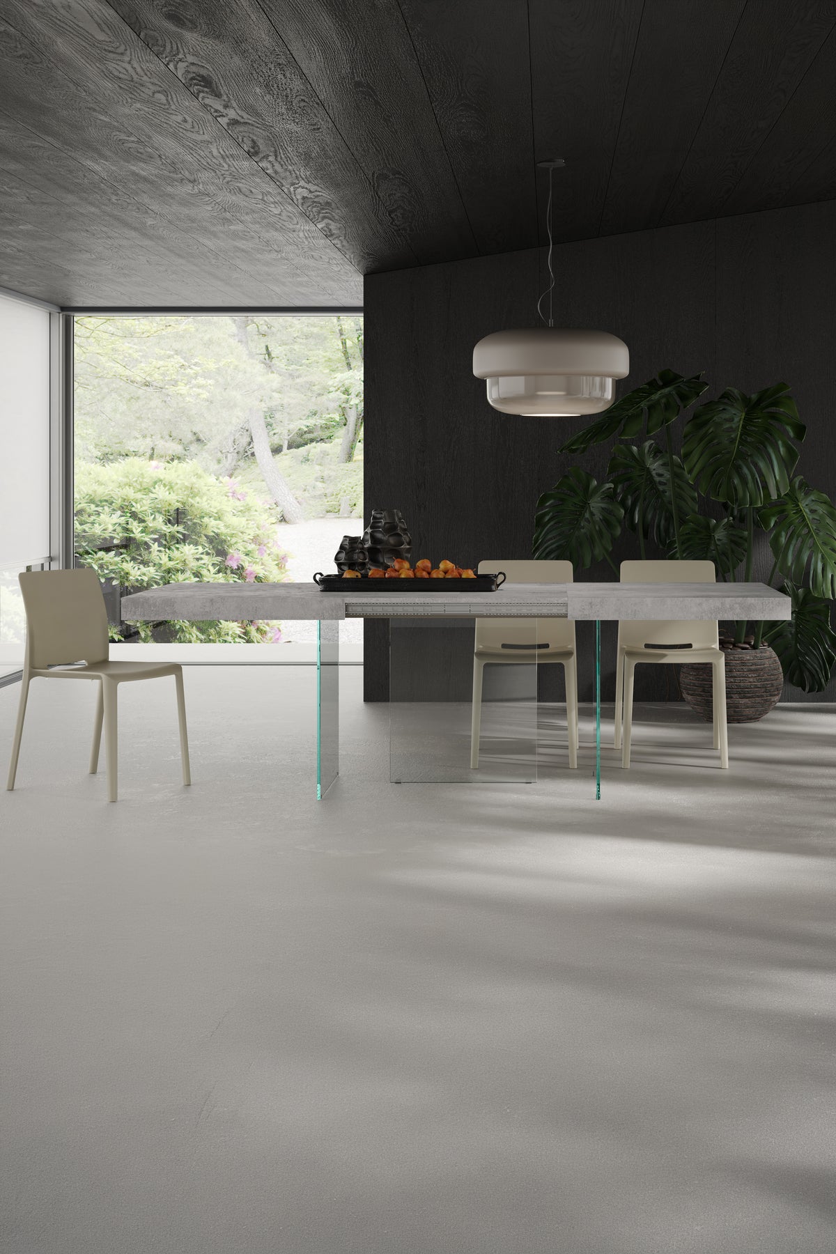 Lia extendable table 160(240)x90 cm, Concrete grey effect with extra clear glass legs - Set image 1