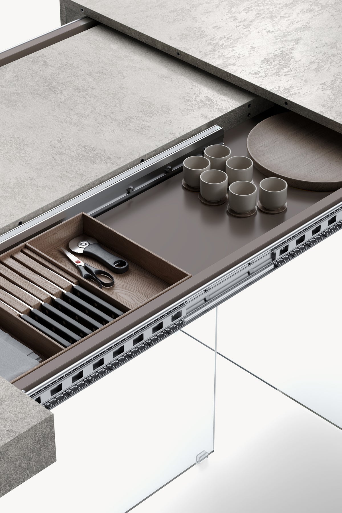 Lia extendable table 160(240)x90 cm, Concrete grey effect with extra clear glass legs - Detail image 2
