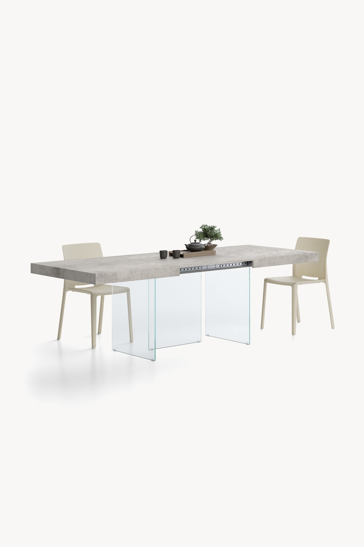 Lia extendable table 160(240)x90 cm, Concrete grey effect with extra clear glass legs - Detail image 3