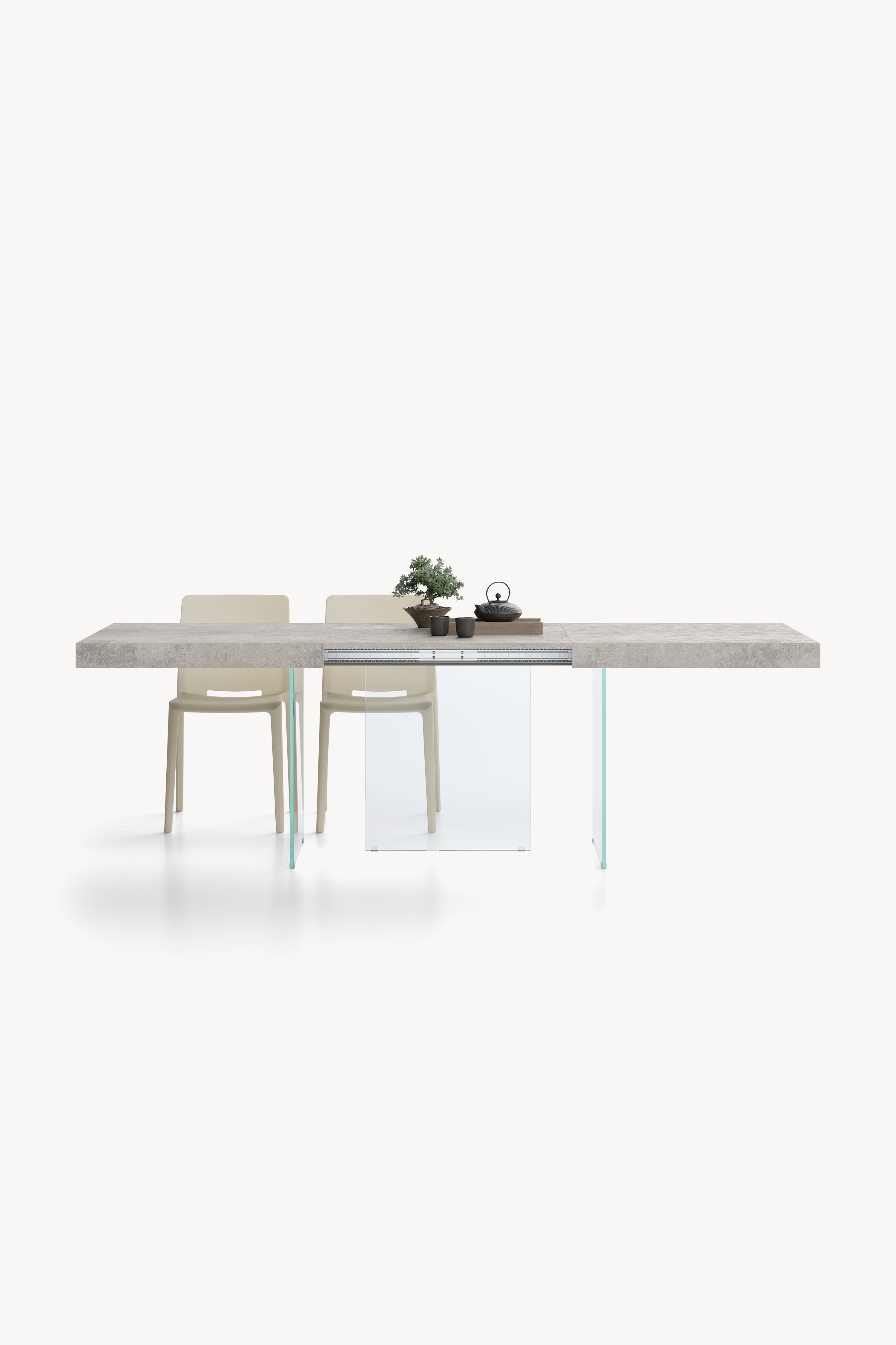 Tavolo allungabile Lia 160(240)x90 cm, Grigio cemento con gambe in vetro extrachiaro - Immagine principale