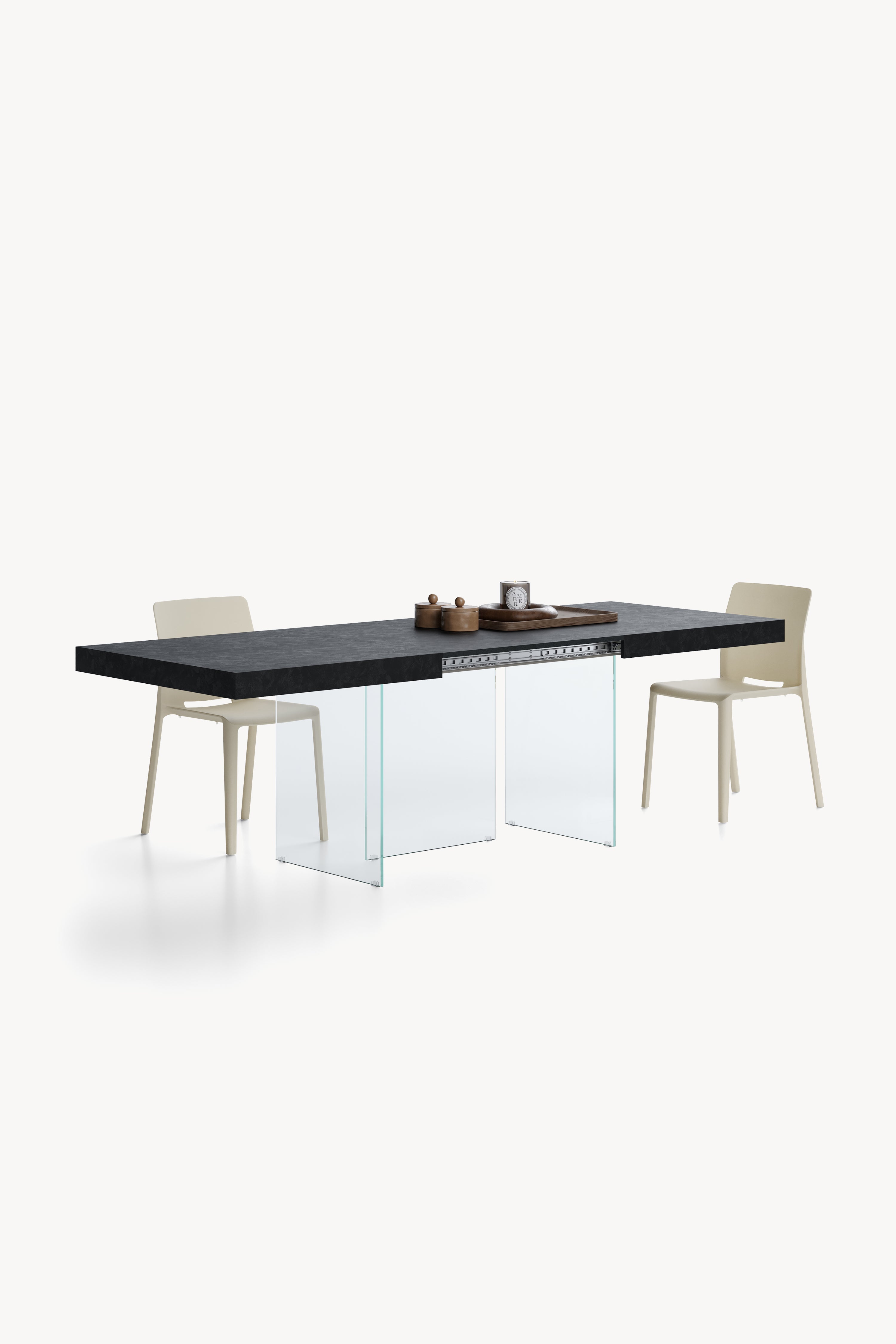 Table extensible Lia 160(240)x90 cm, Noir béton avec pieds en verre extra-clair - Image de détail 3