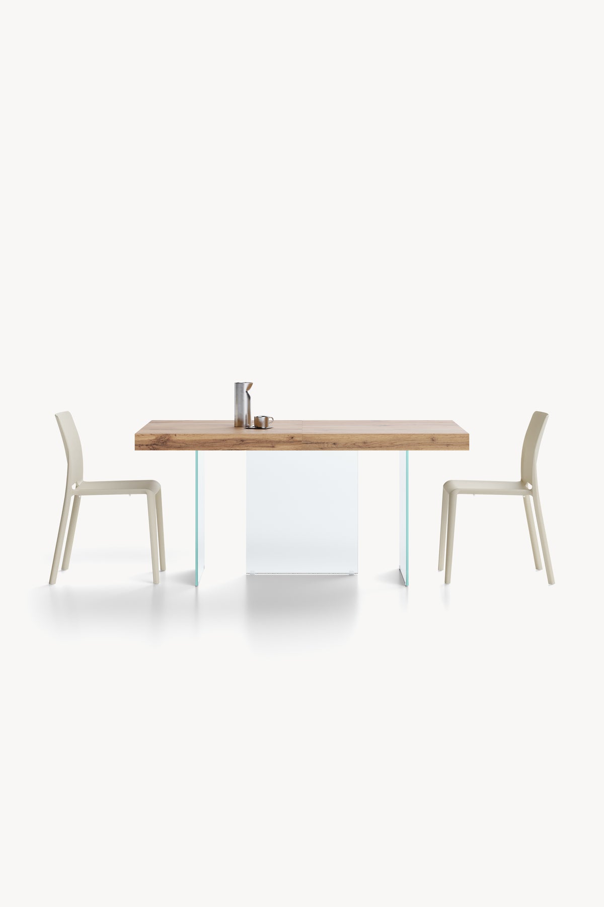 Tavolo allungabile Lia 160(240)x90 cm, Rovere rustico con gambe in vetro extrachiaro
