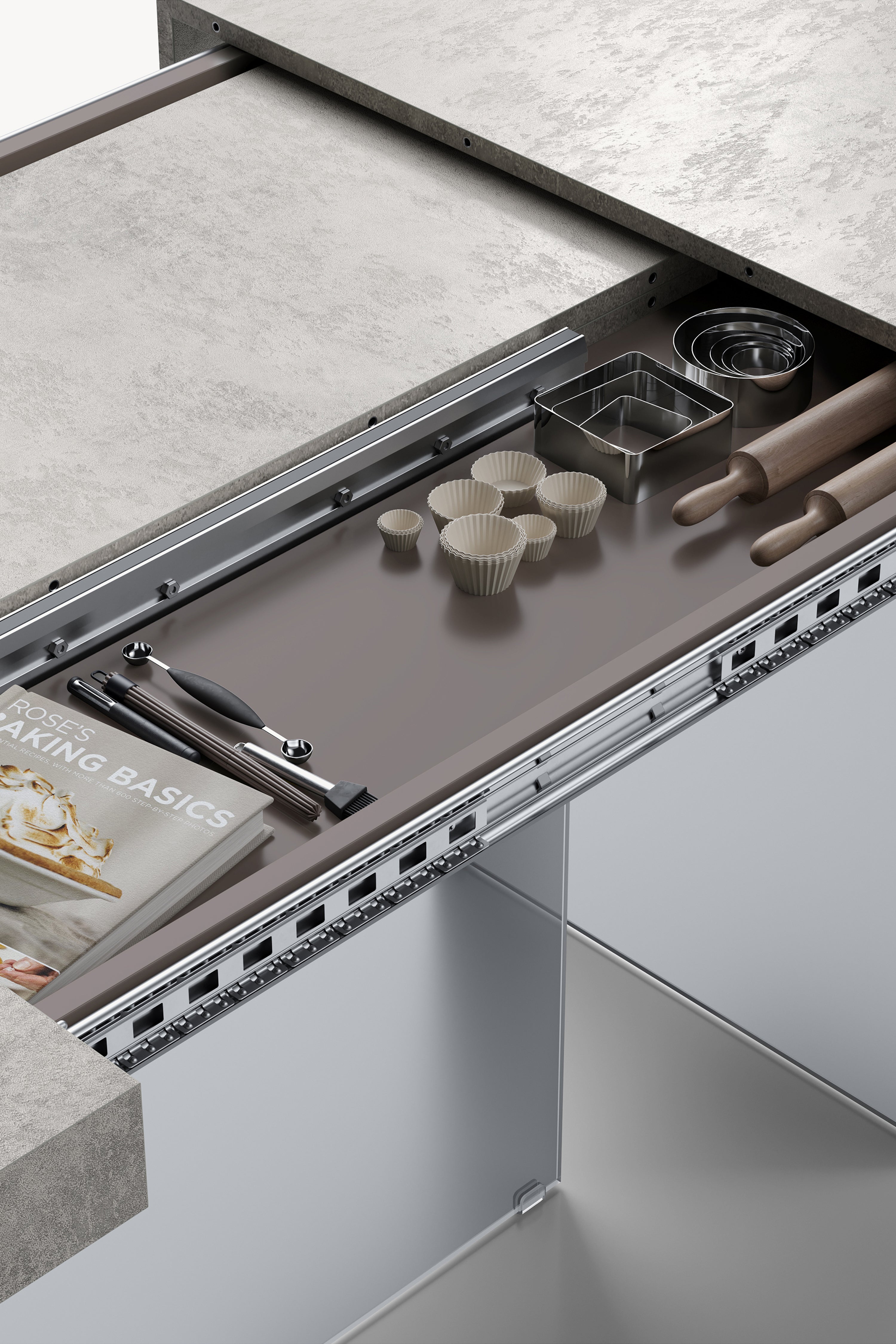 Tavolo allungabile Lia 160(240)x90 cm, Grigio cemento con gambe in vetro fumè - Immagine dettaglio 2