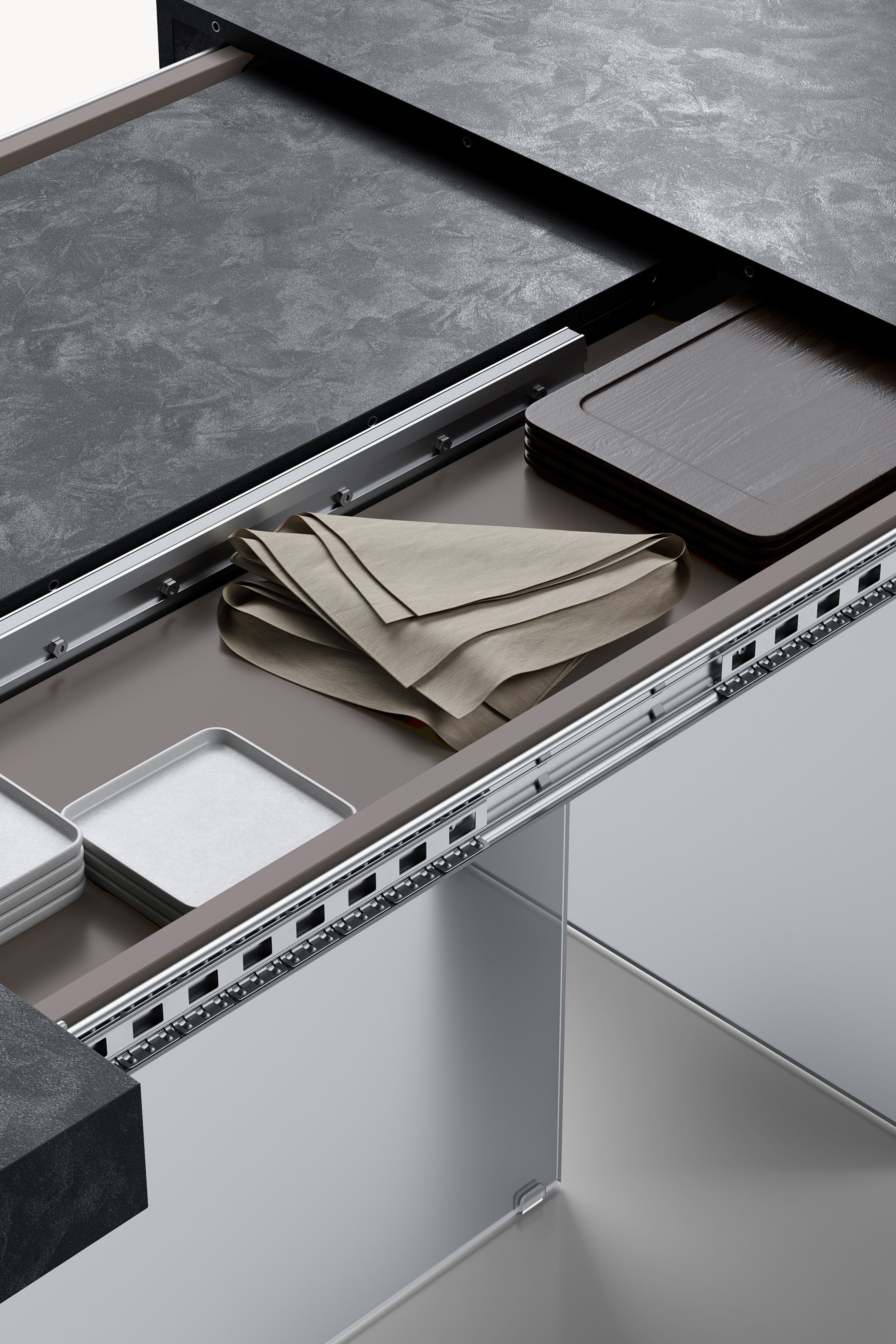 Tavolo allungabile Lia 160(240)x90 cm, Nero cemento con gambe in vetro fumè - Immagine dettaglio 1