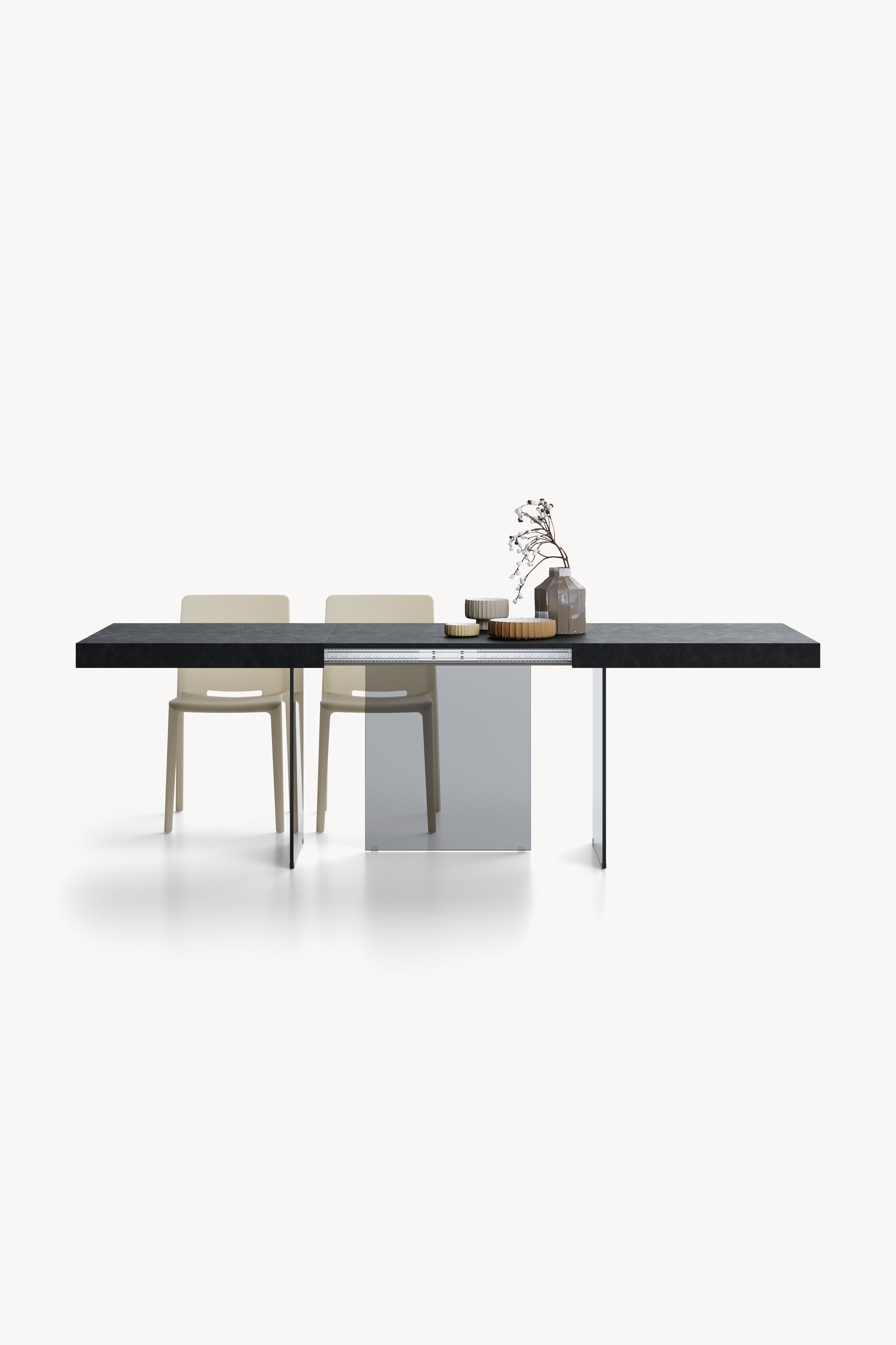 Tavolo allungabile Lia 160(240)x90 cm, Nero cemento con gambe in vetro fumè - Immagine principale