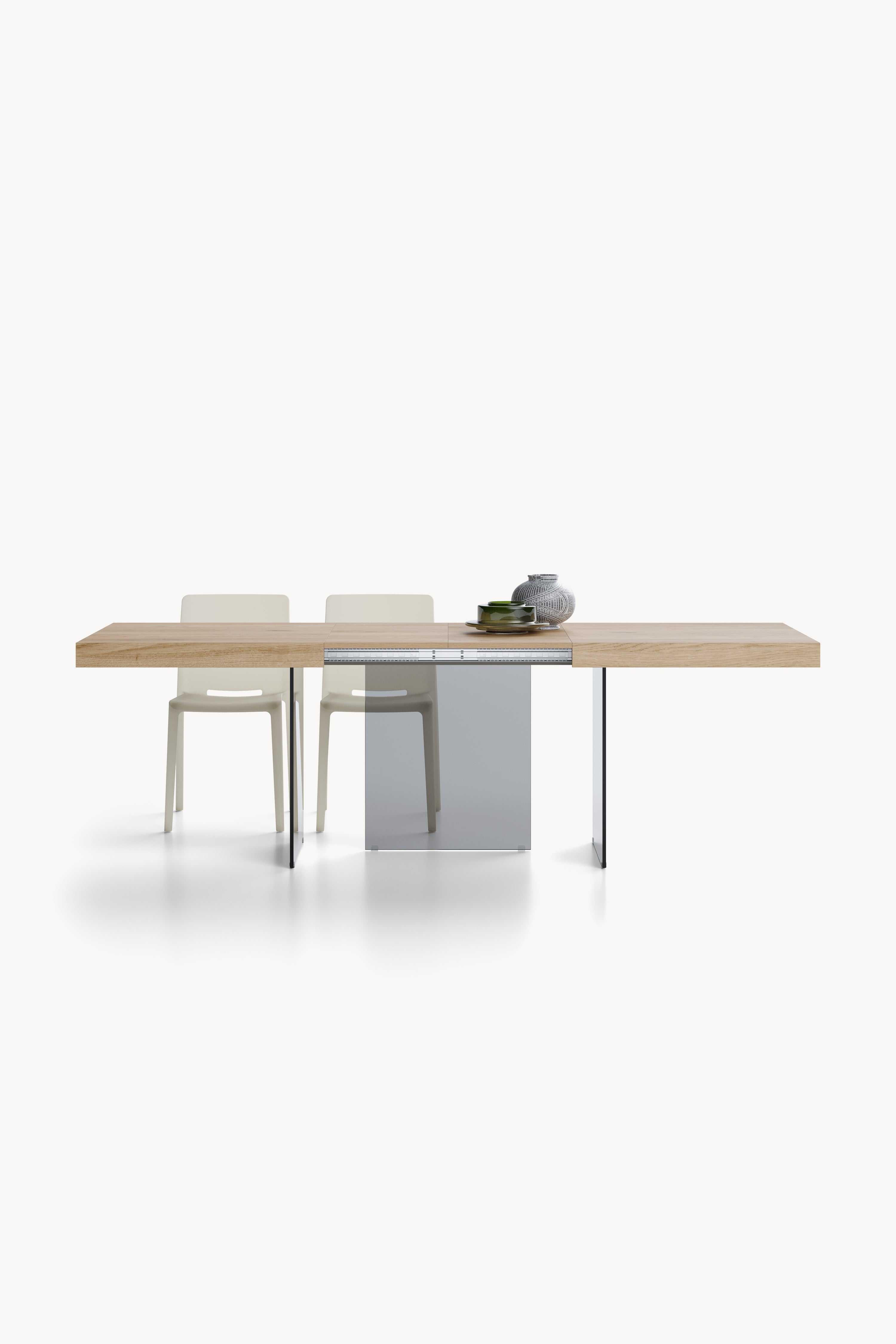 Tavolo allungabile Lia 160(240)x90 cm, Rovere naturale con gambe in vetro fumè - Immagine principale