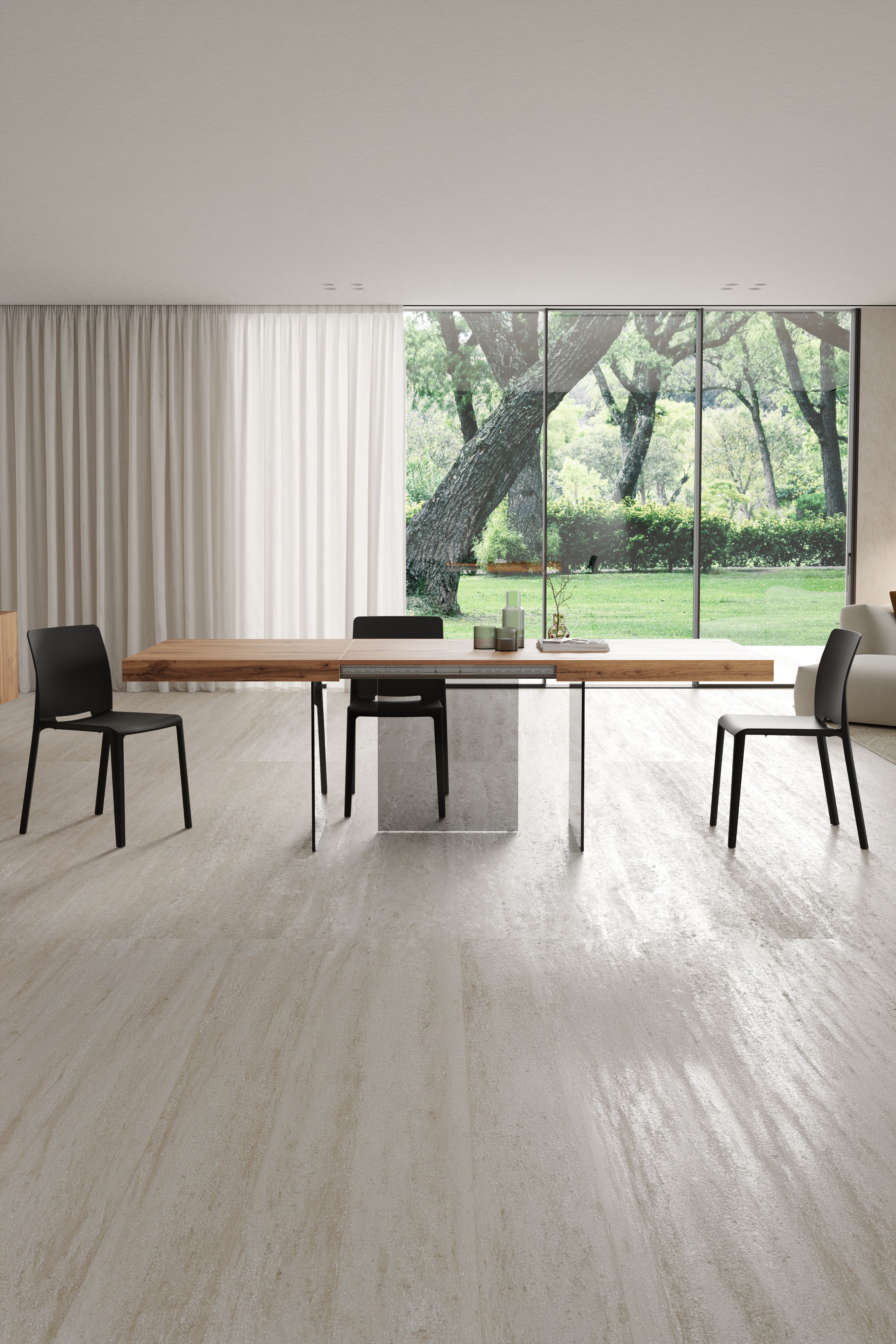 Tavolo allungabile Lia 160(240)x90 cm, Rovere rustico con gambe in vetro fumè - Immagine ambientata 1
