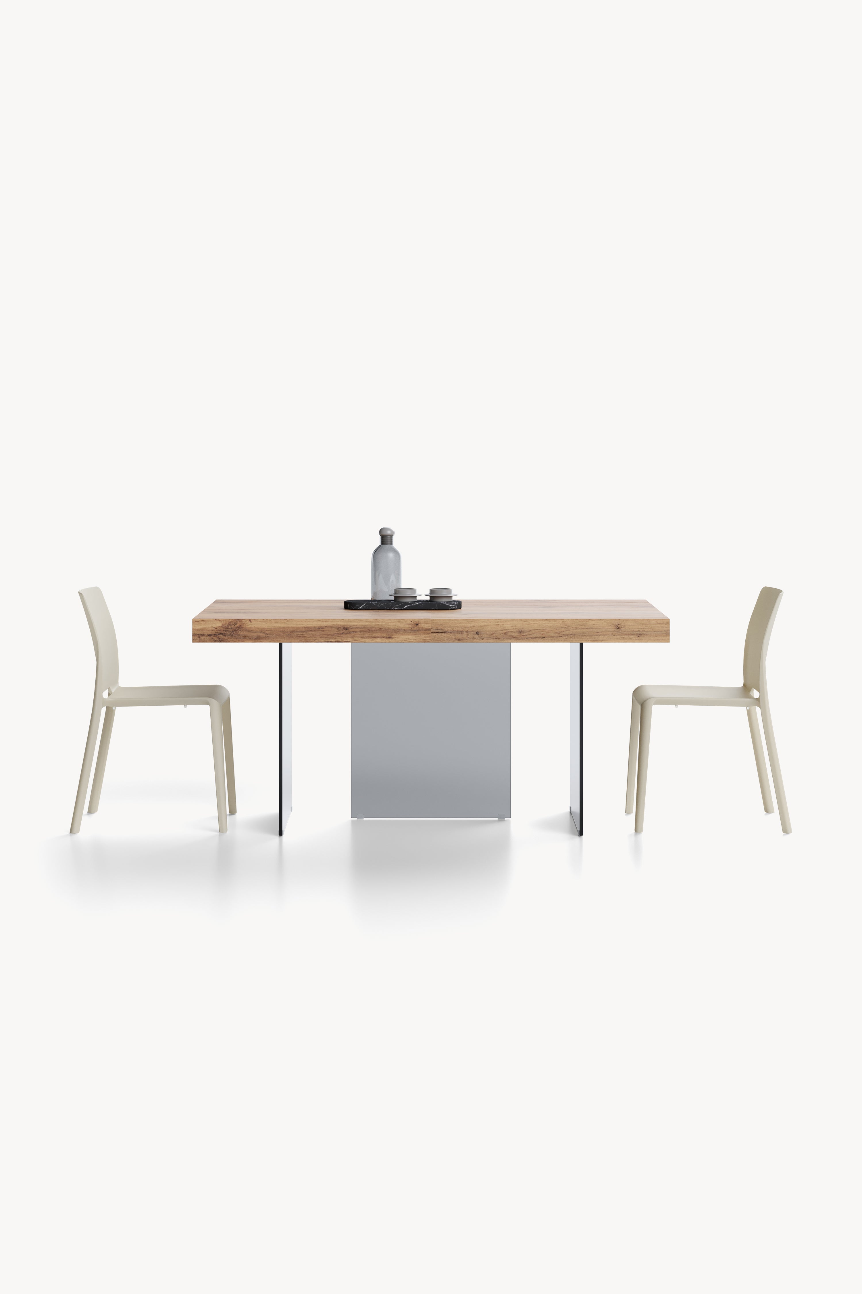 Tavolo allungabile Lia 160(240)x90 cm, Rovere rustico con gambe in vetro fumè - Immagine dettaglio 2