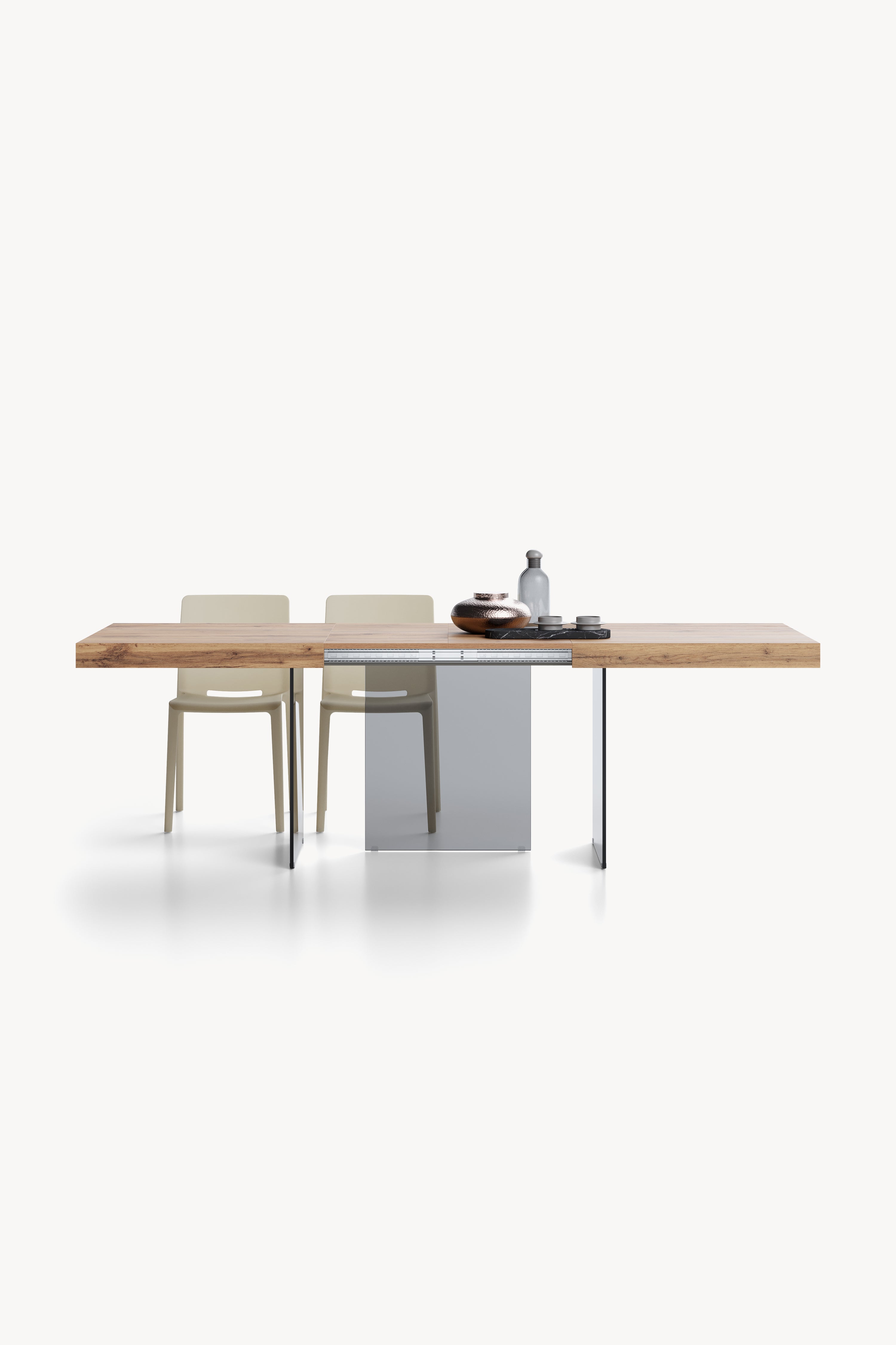Tavolo allungabile Lia 160(240)x90 cm, Rovere rustico con gambe in vetro fumè - Immagine principale