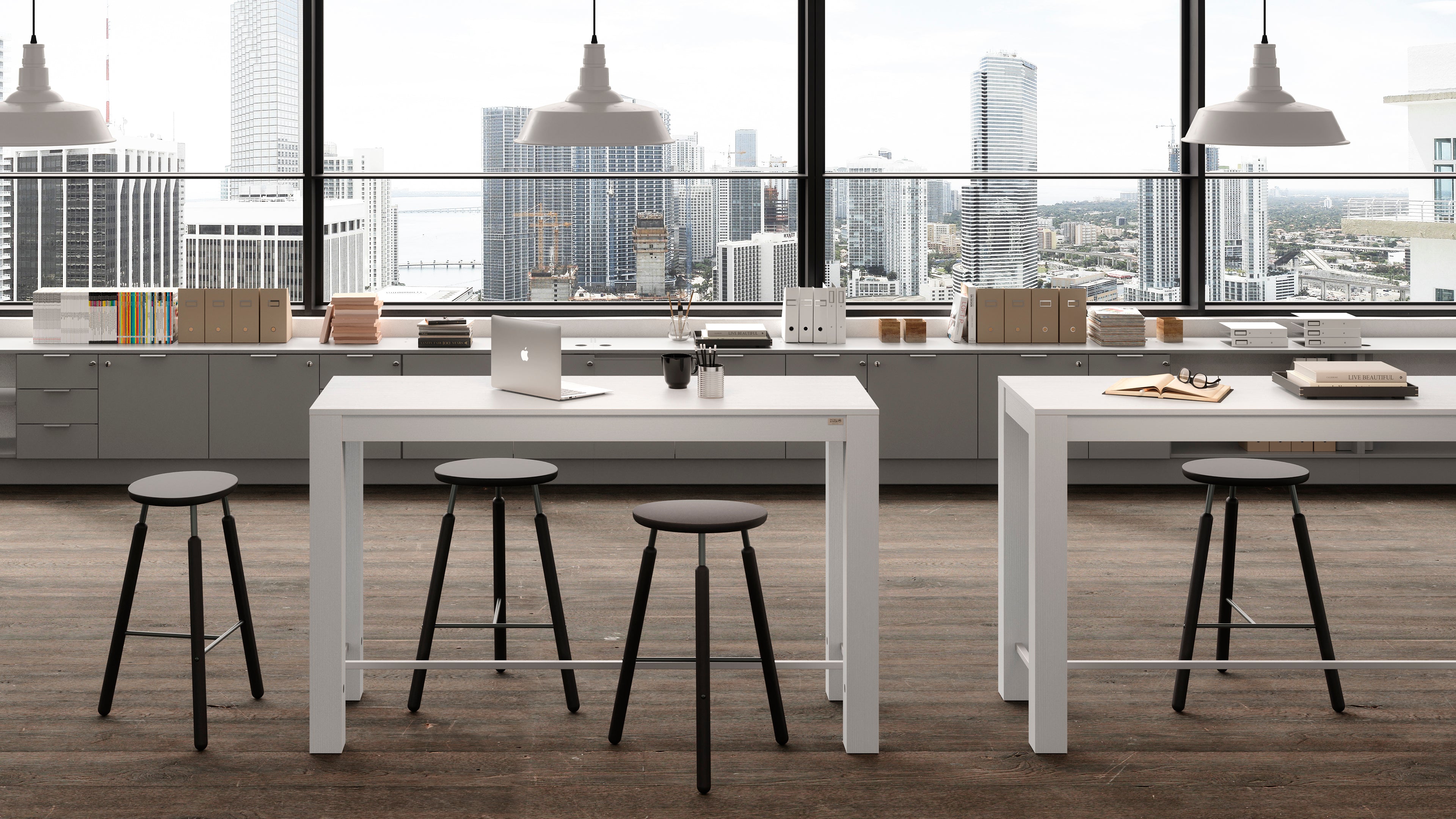 Tavolo Alto Rachele 170x60 cm, Bianco Frassino - Immagine ambientata 1
