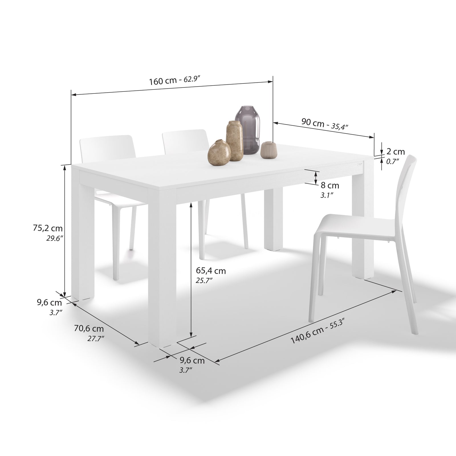 Mesa de jantar Rachele 160x90 cm, Freixo Branco - Immagine tecnica 1