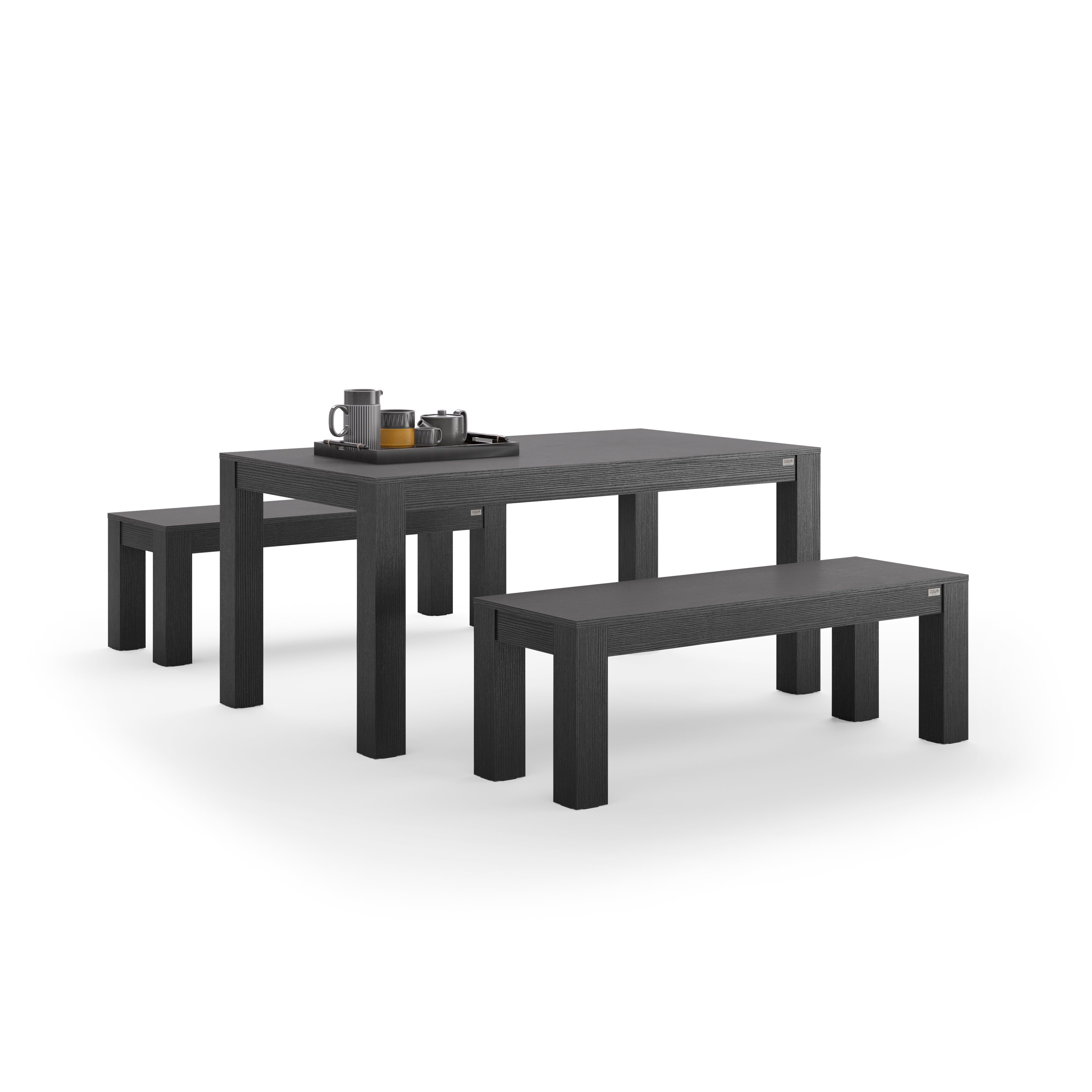 Esstisch Rachele 160x90 cm + 2 feste Bänke Rachele 135x45 cm, Esche Zwart